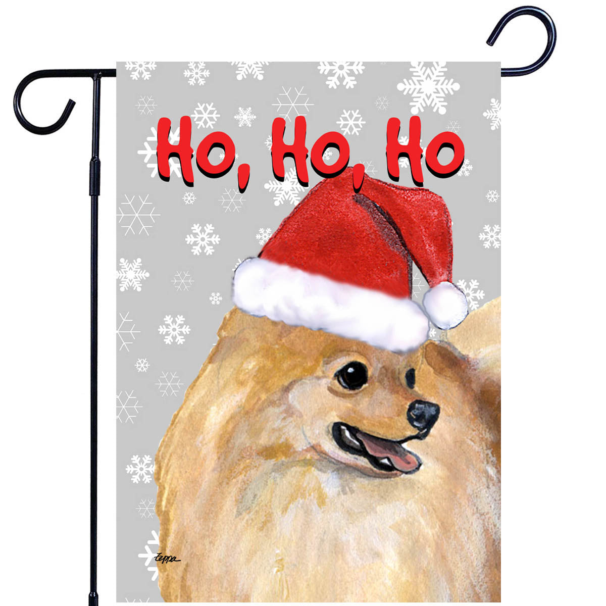 Pomeranian Ho Ho Ho Garden Flag