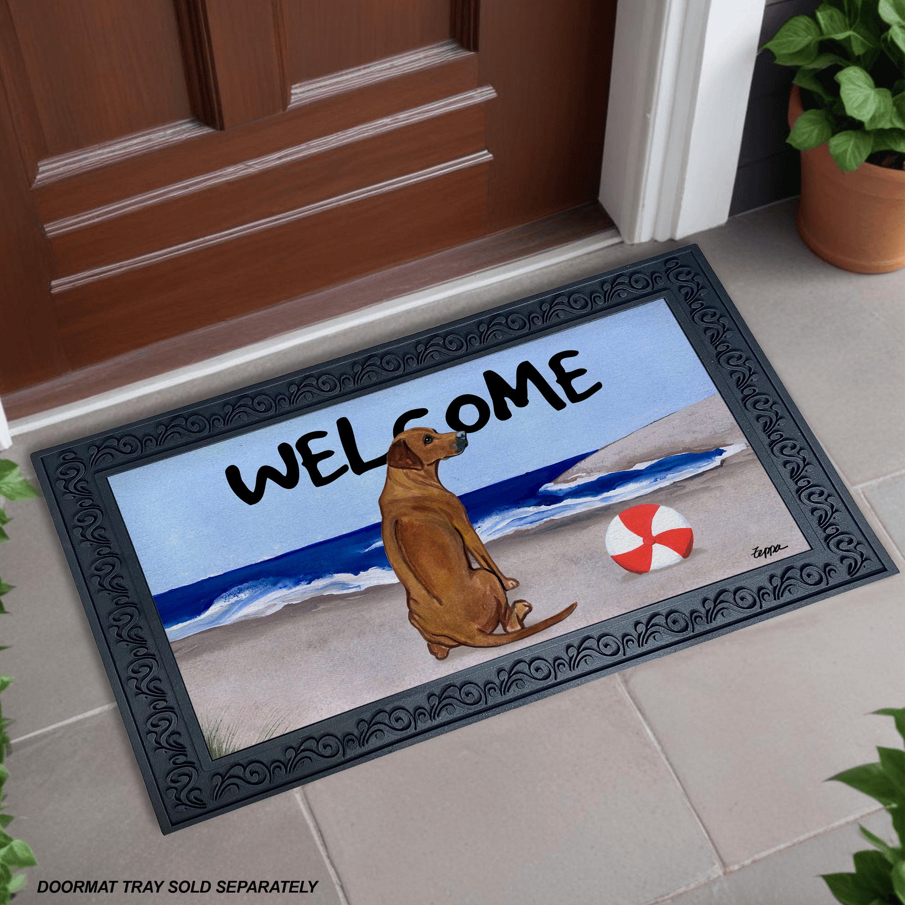 Rhodesian Ridgeback Beach Scene Welcome Mat