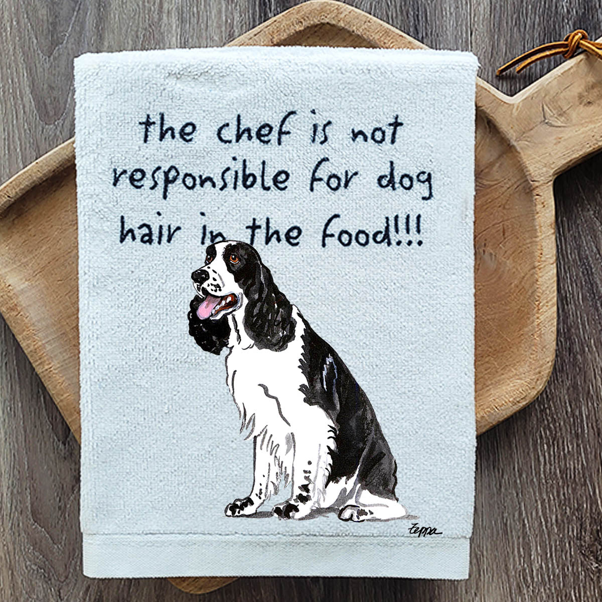 Pawsitively Adorable Black and White Springer Spaniel Kitchen Towel