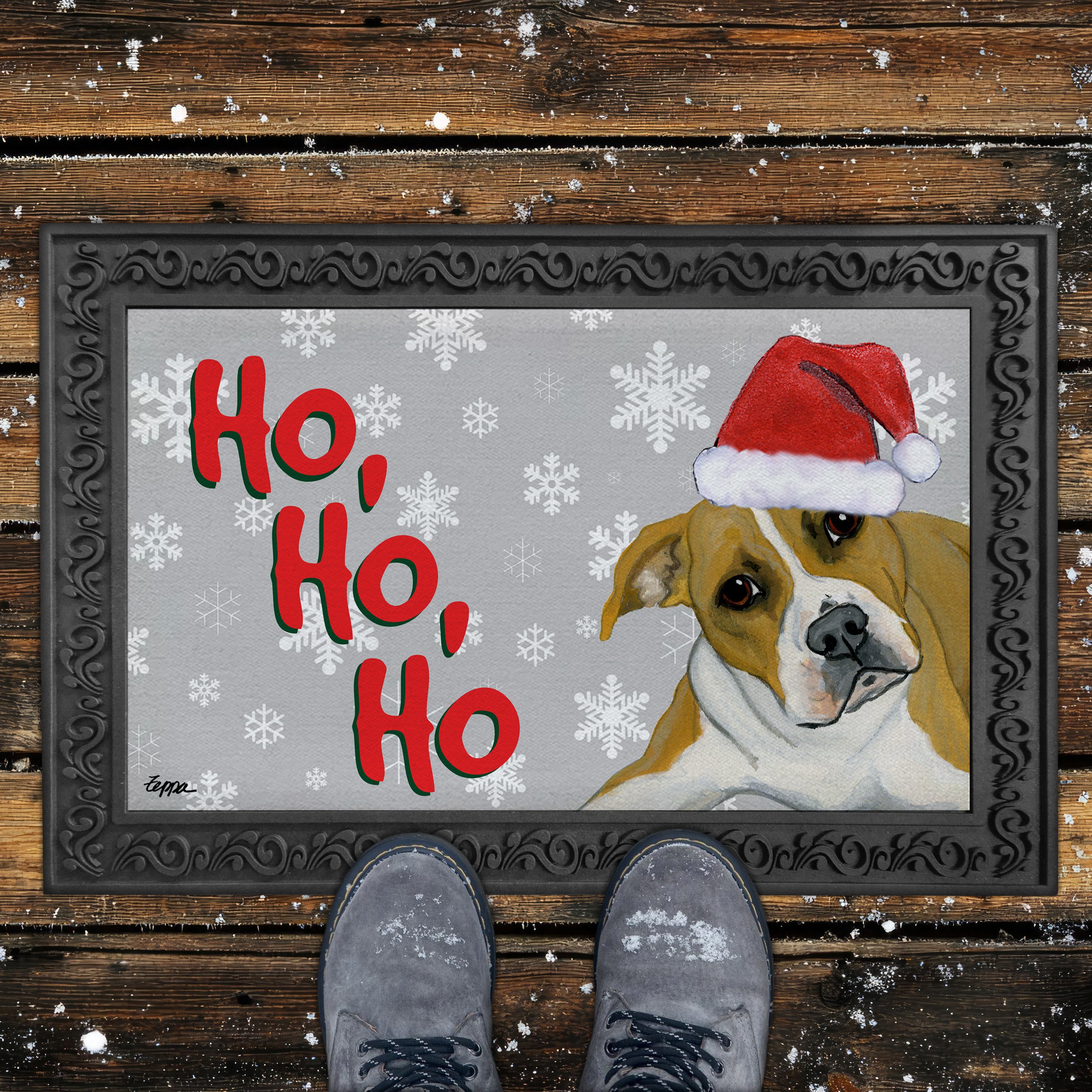 Pit Bull Ho Ho Ho Doormat in Grey