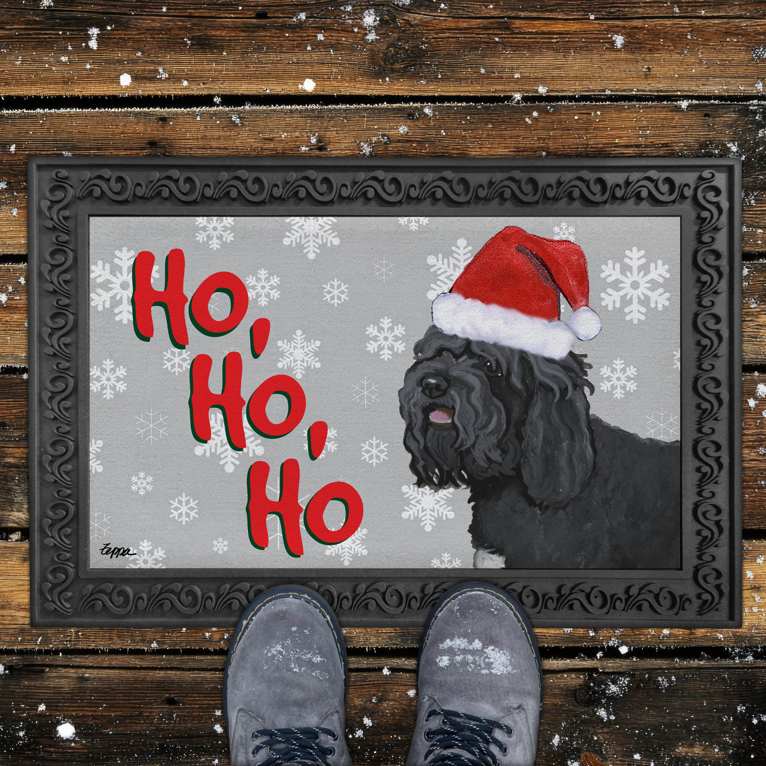 Barbet Ho Ho Ho Door Mat in Grey