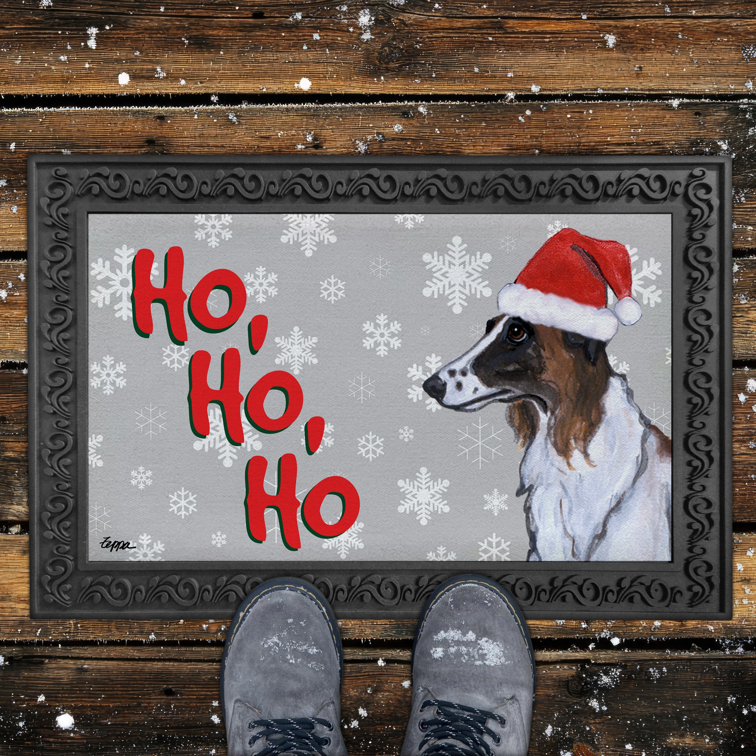 Borzoi Ho Ho Ho Door Mat in Grey