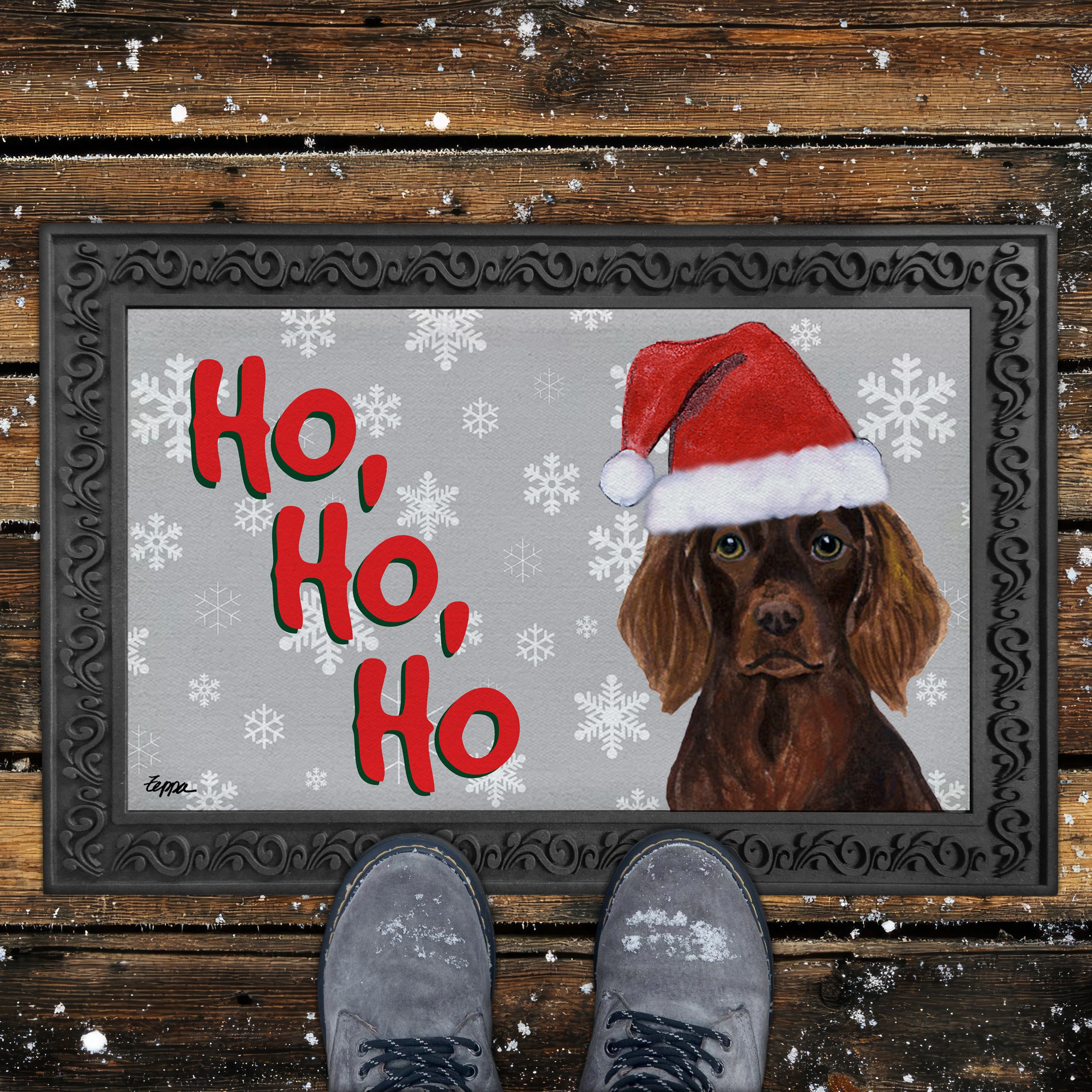 Boykin Spaniel Ho Ho Ho Door Mat in Grey
