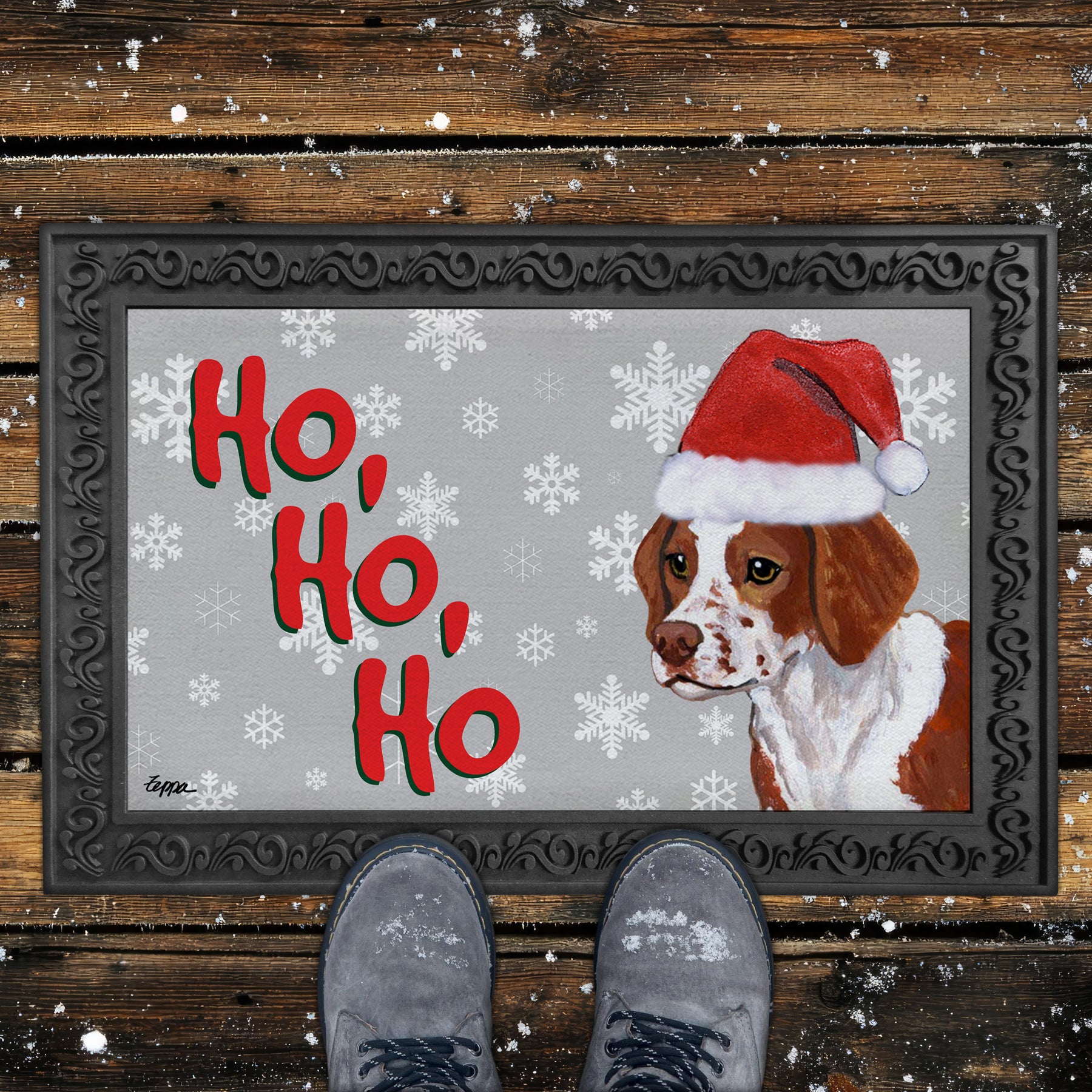 Brittany Ho Ho Ho Door Mat in Grey