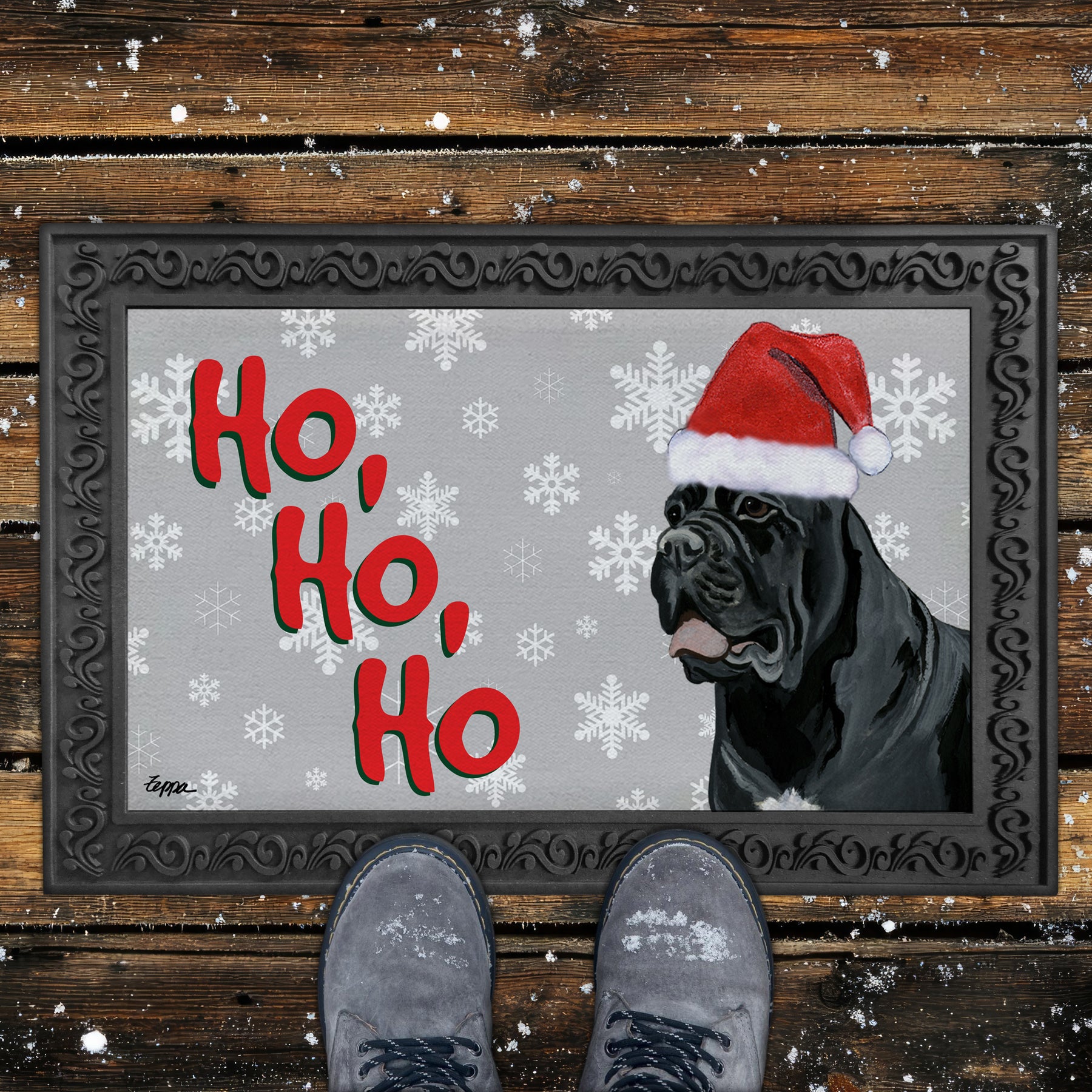 Cane Corso Ho Ho Ho Door Mat in Grey