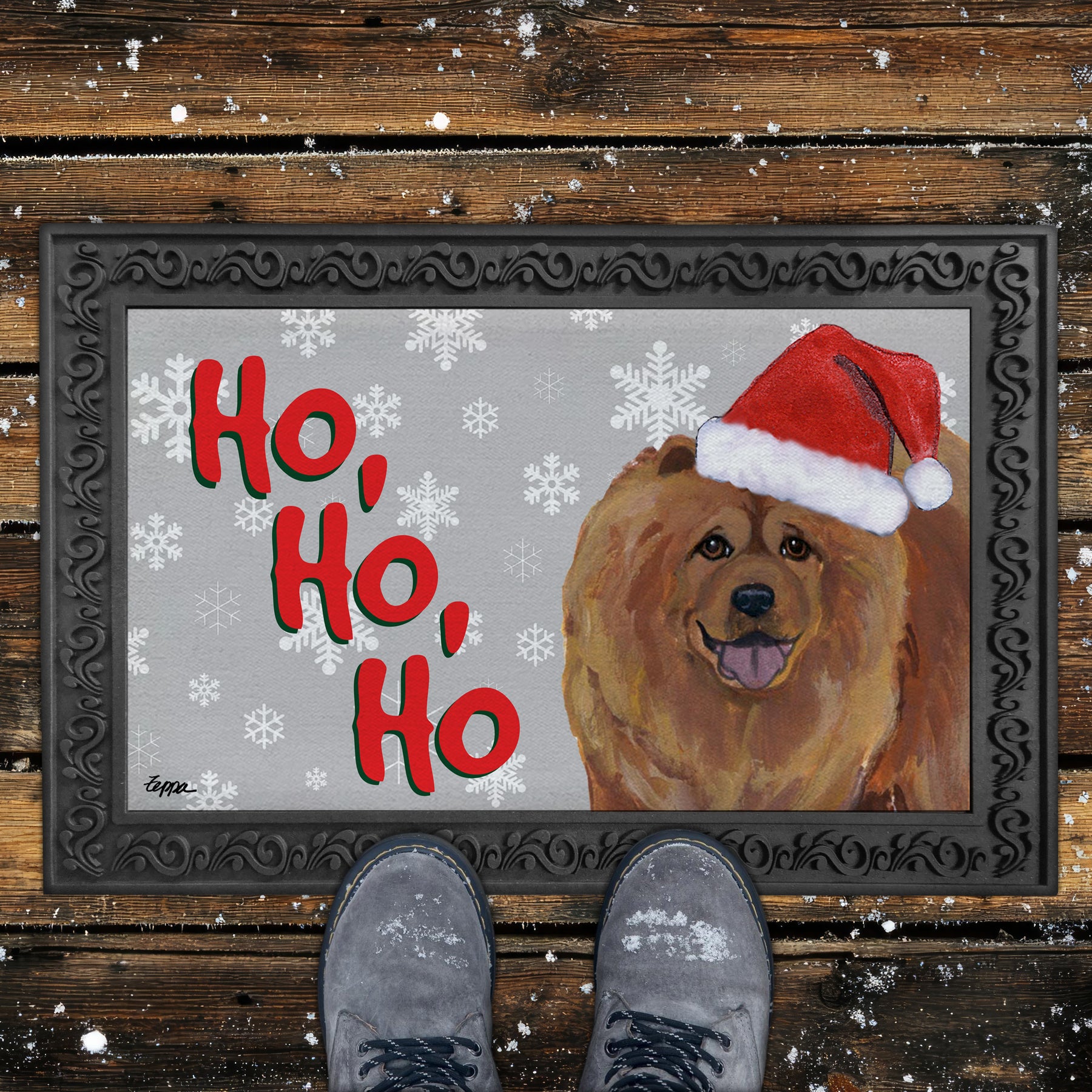 Chow Chow Ho Ho Ho Door Mat in Grey