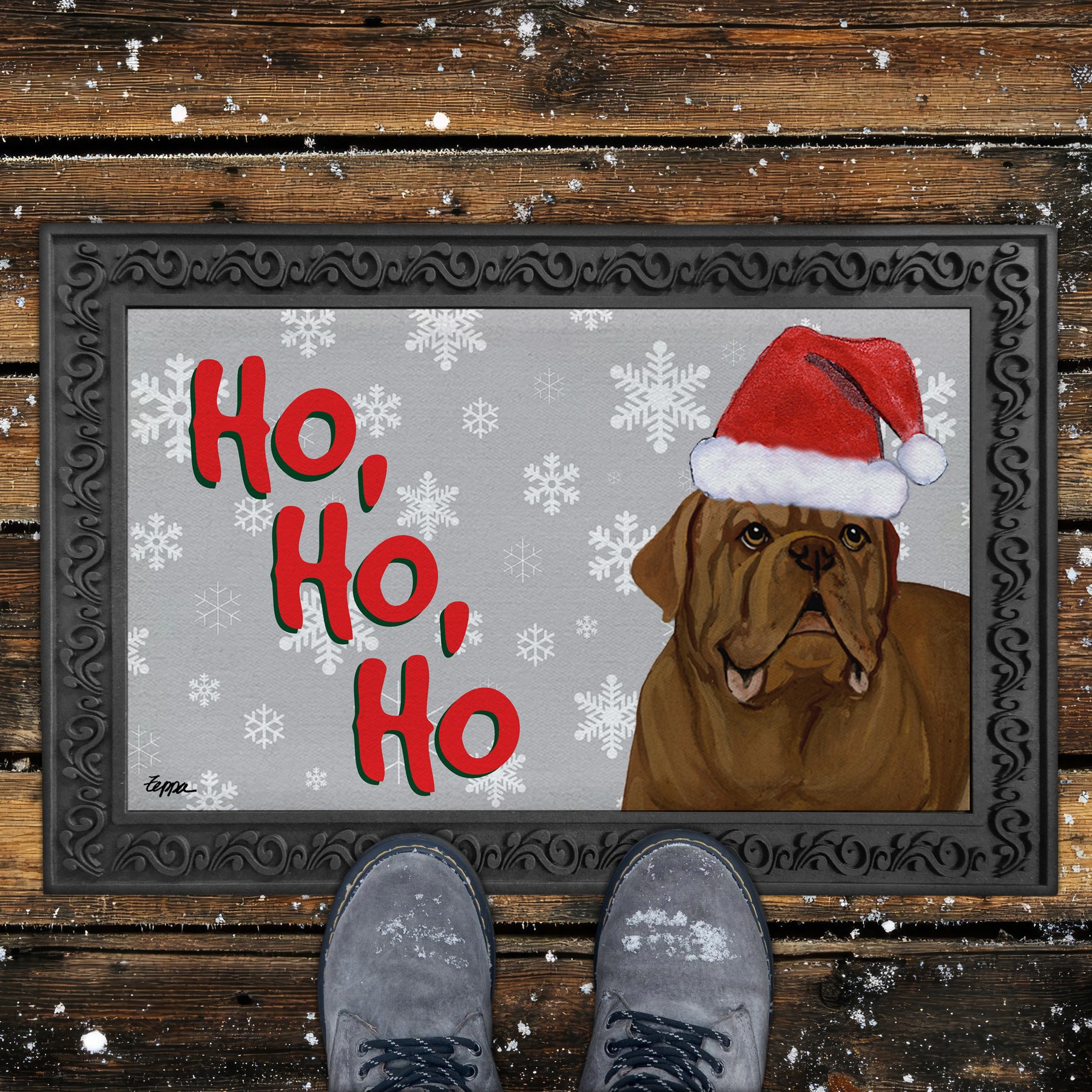 Dogue de Bordeaux Ho Ho Ho Door Mat in Grey