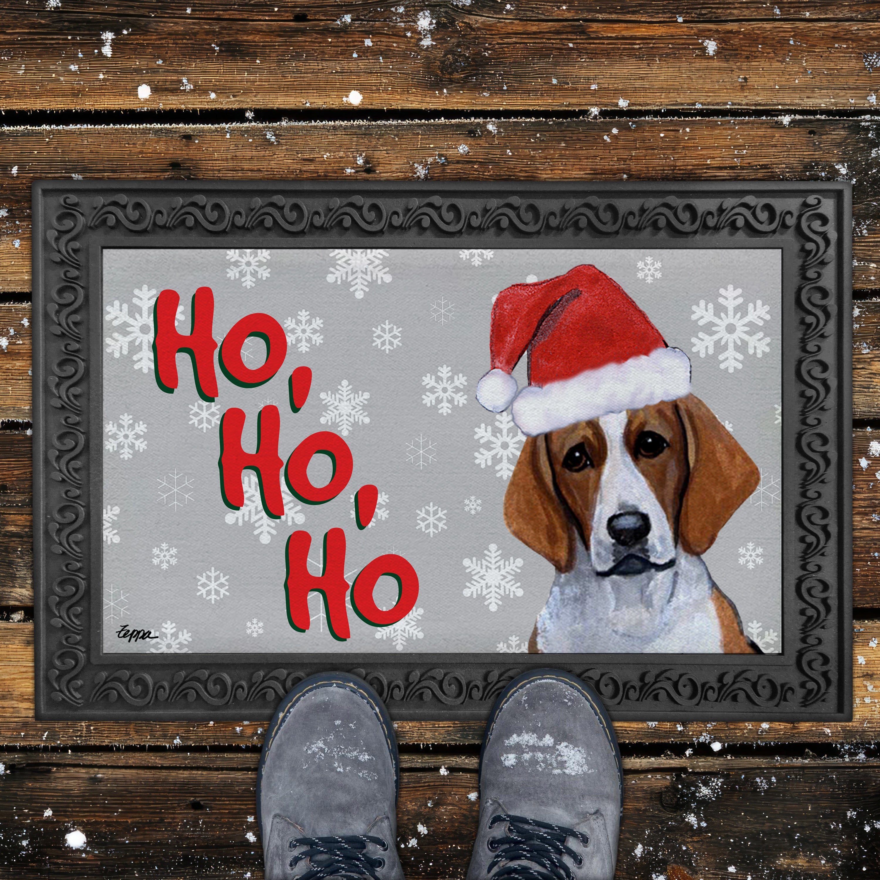 Foxhound Ho Ho Ho Door Mat in Grey