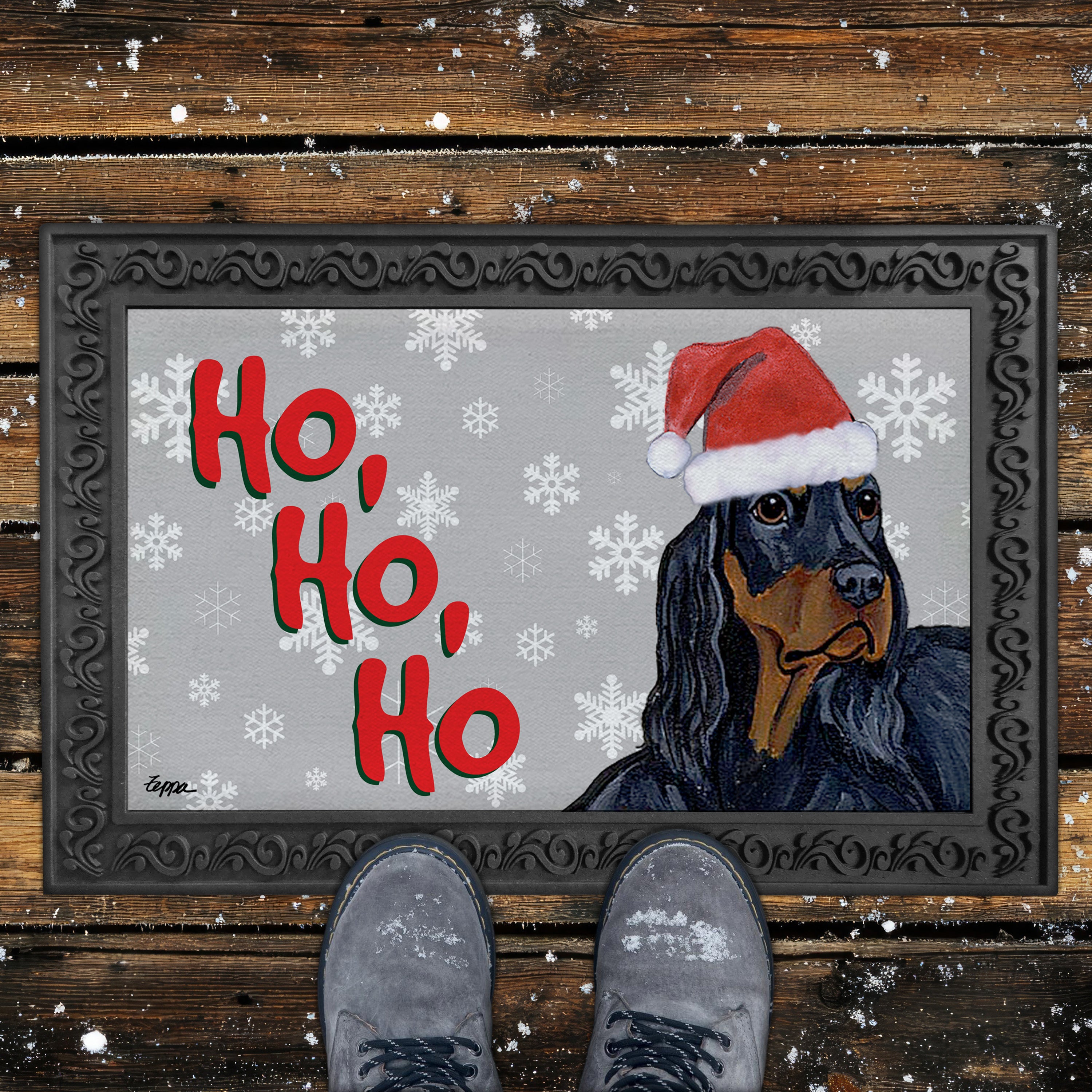 Gordon Setter Ho Ho Ho Door Mat in Grey