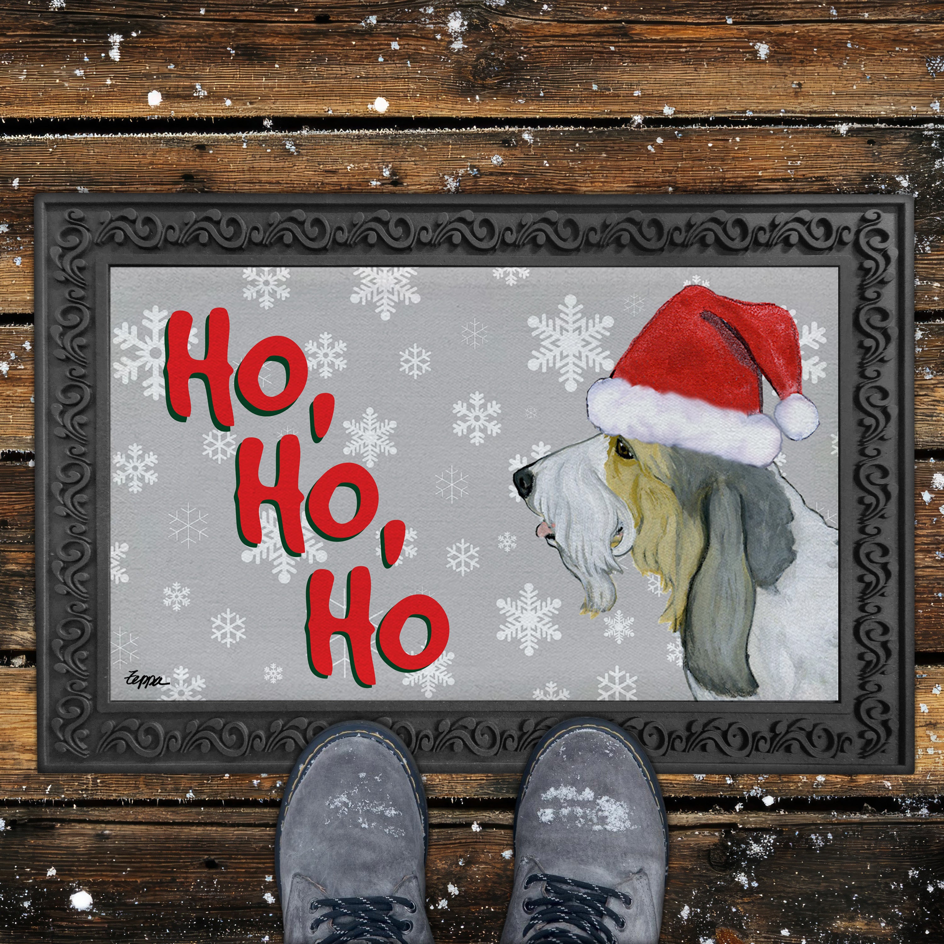 Grand Basset Griffon Vendeen Ho Ho Ho Door Mat in Grey