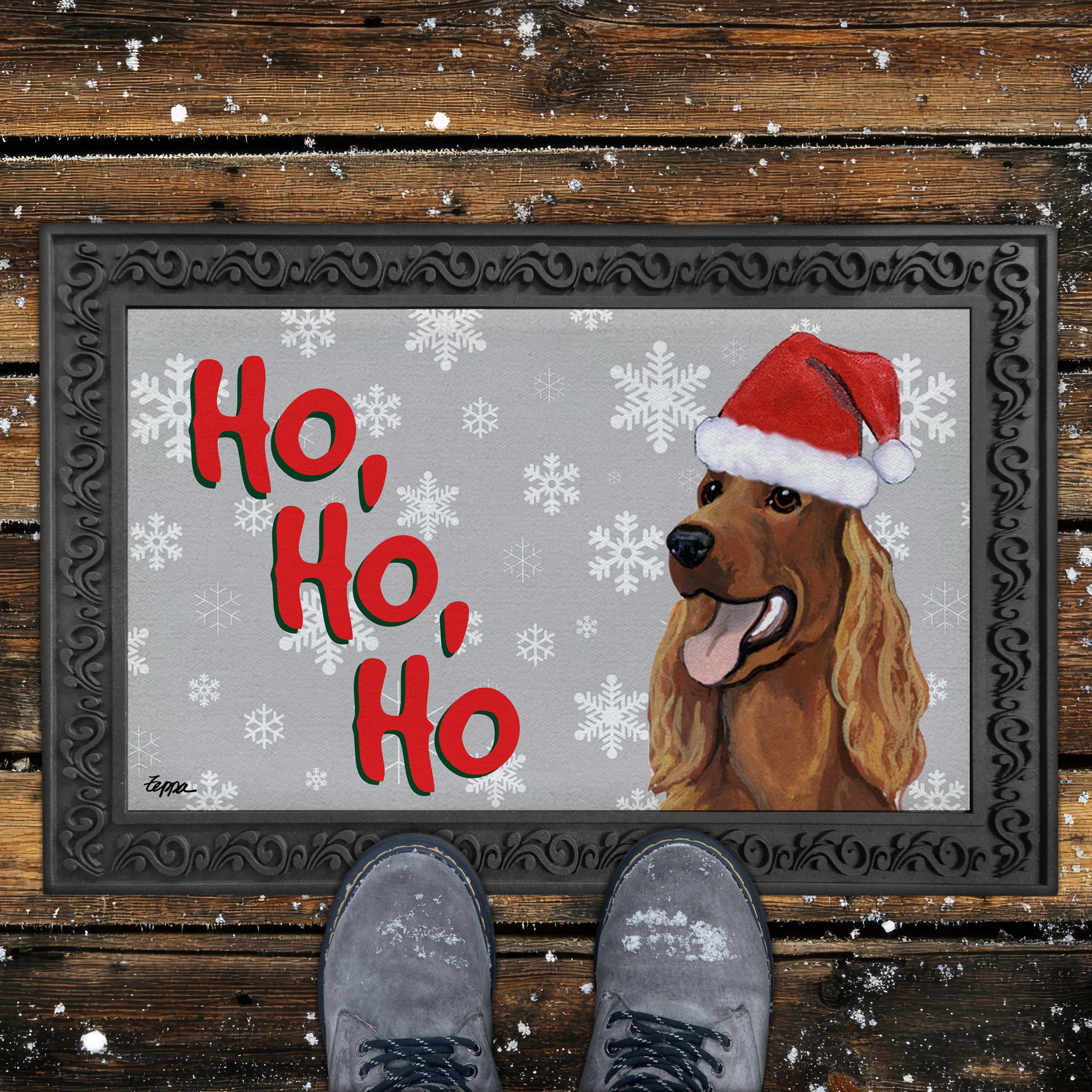 Irish Setter Ho Ho Ho Door Mat in Grey