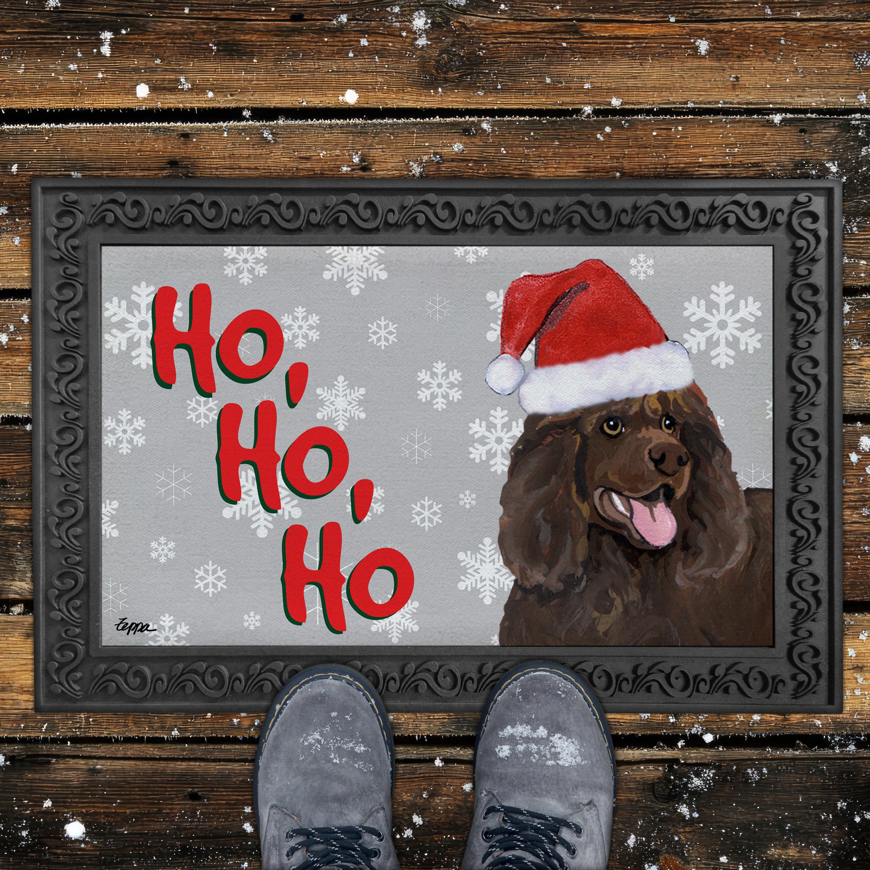 Irish Water Spaniel Door Mat in Grey