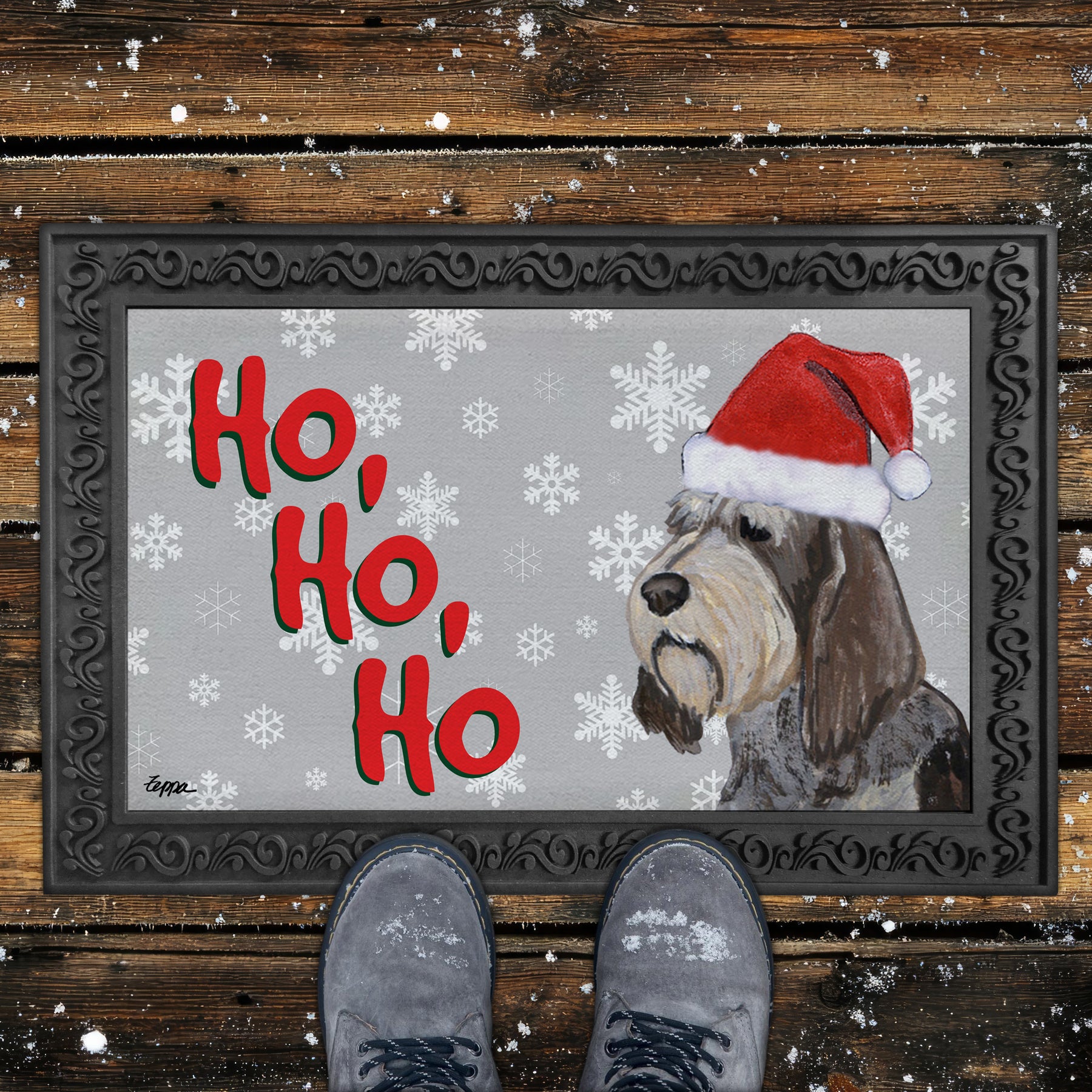 Italian Spinone Ho Ho Ho Door Mat in Grey