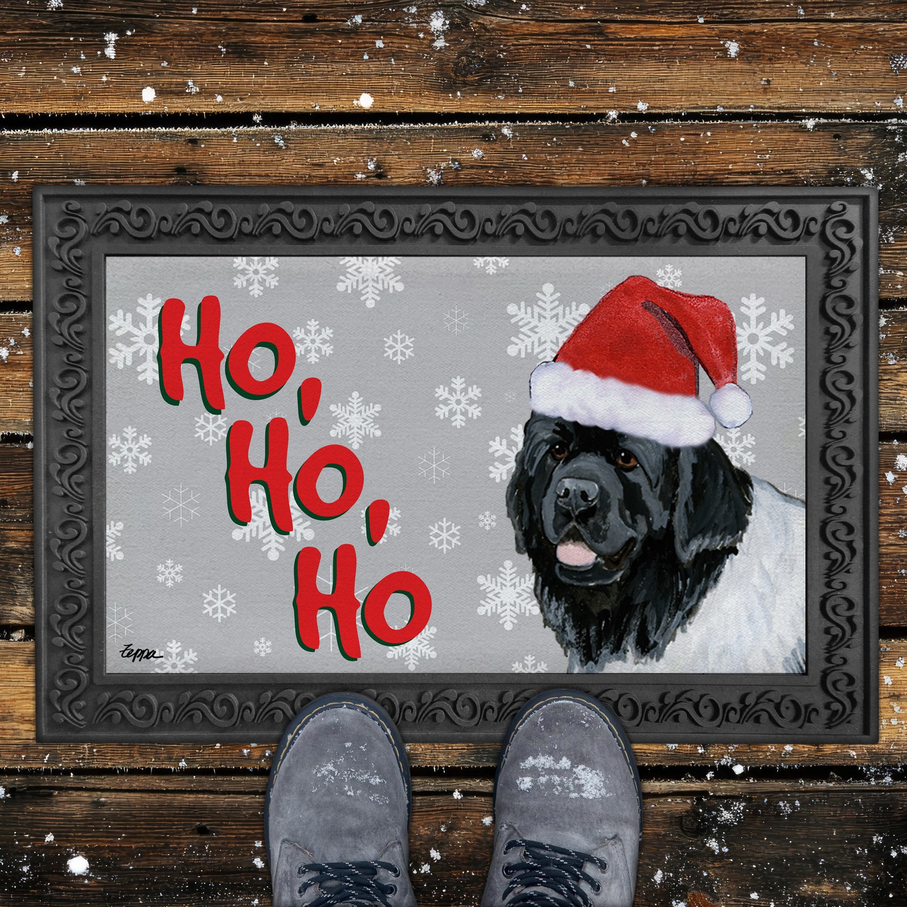 Landseer Newfoundland Ho Ho Ho Door Mat in Grey