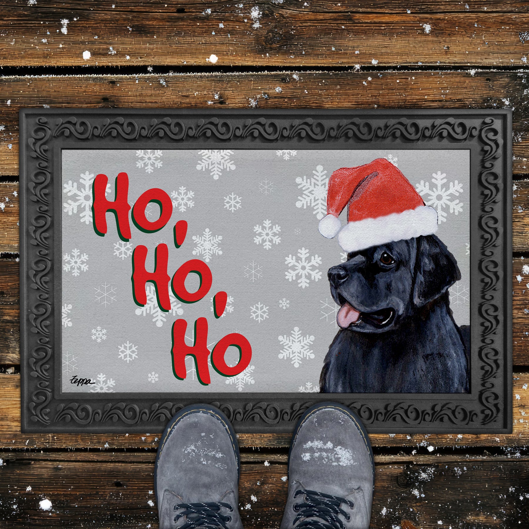 Newfoundland Ho Ho Ho Door Mat in Grey