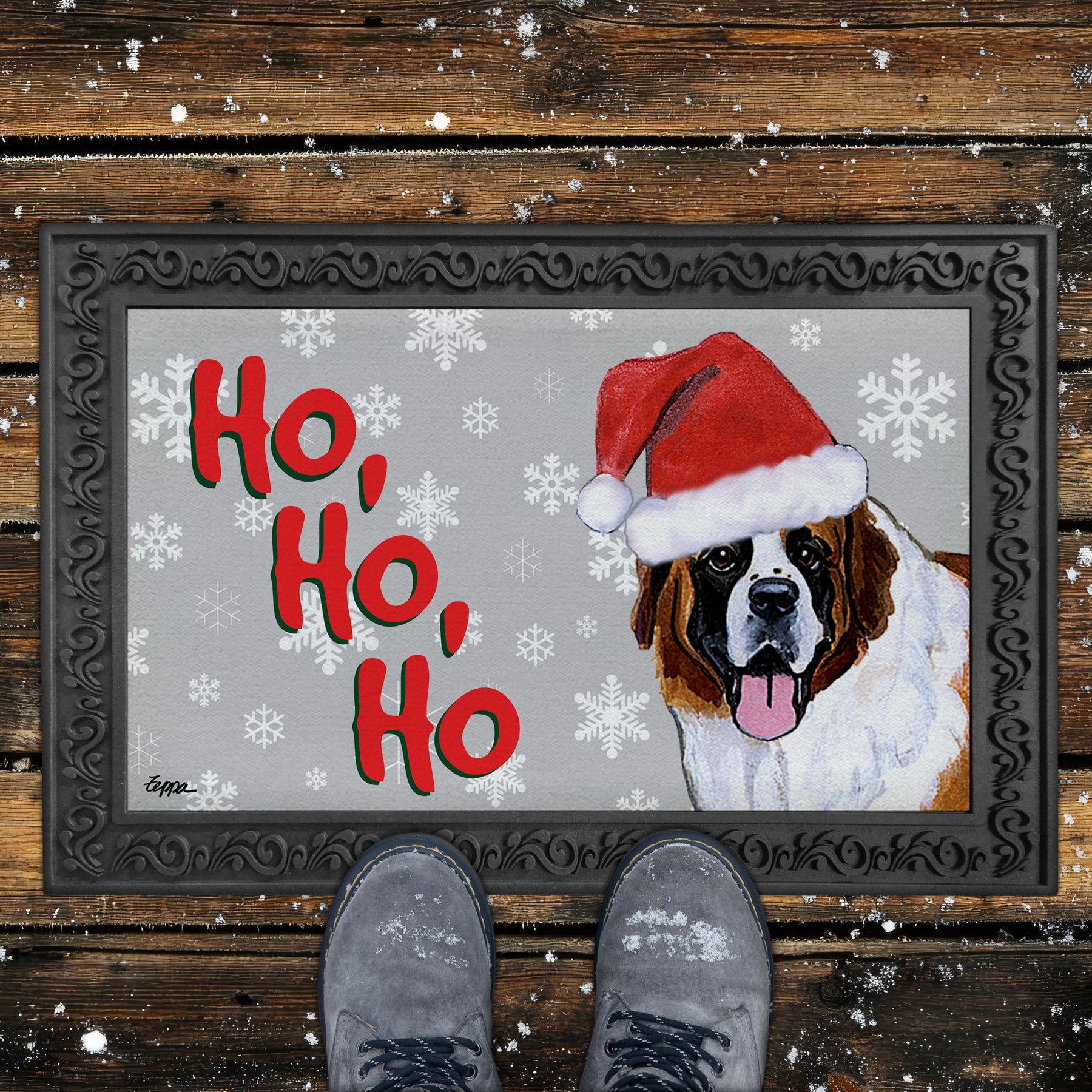 Saint Bernard Ho Ho Ho Door Mat in Grey