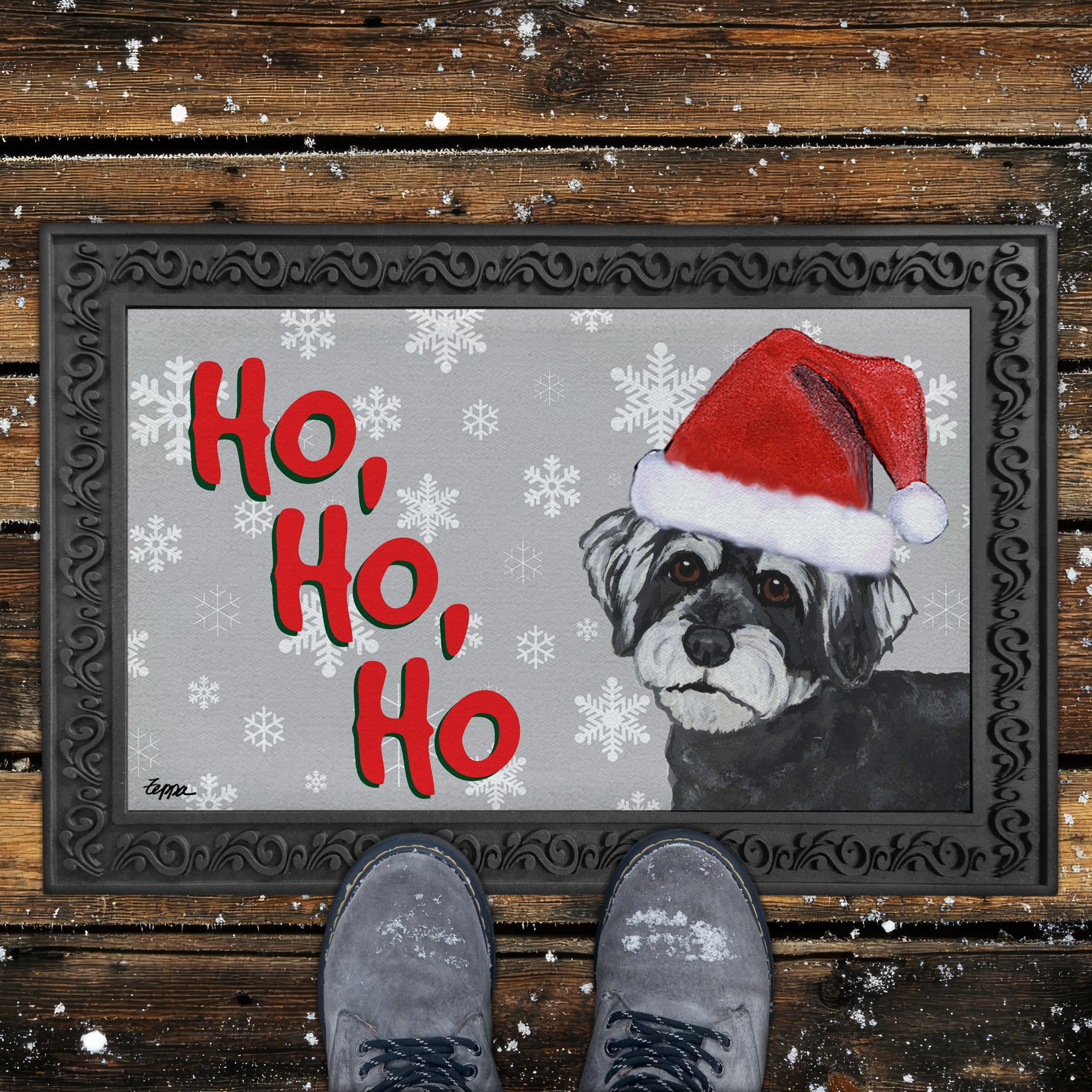 Schnoodle Ho Ho Ho Door Mat in Grey