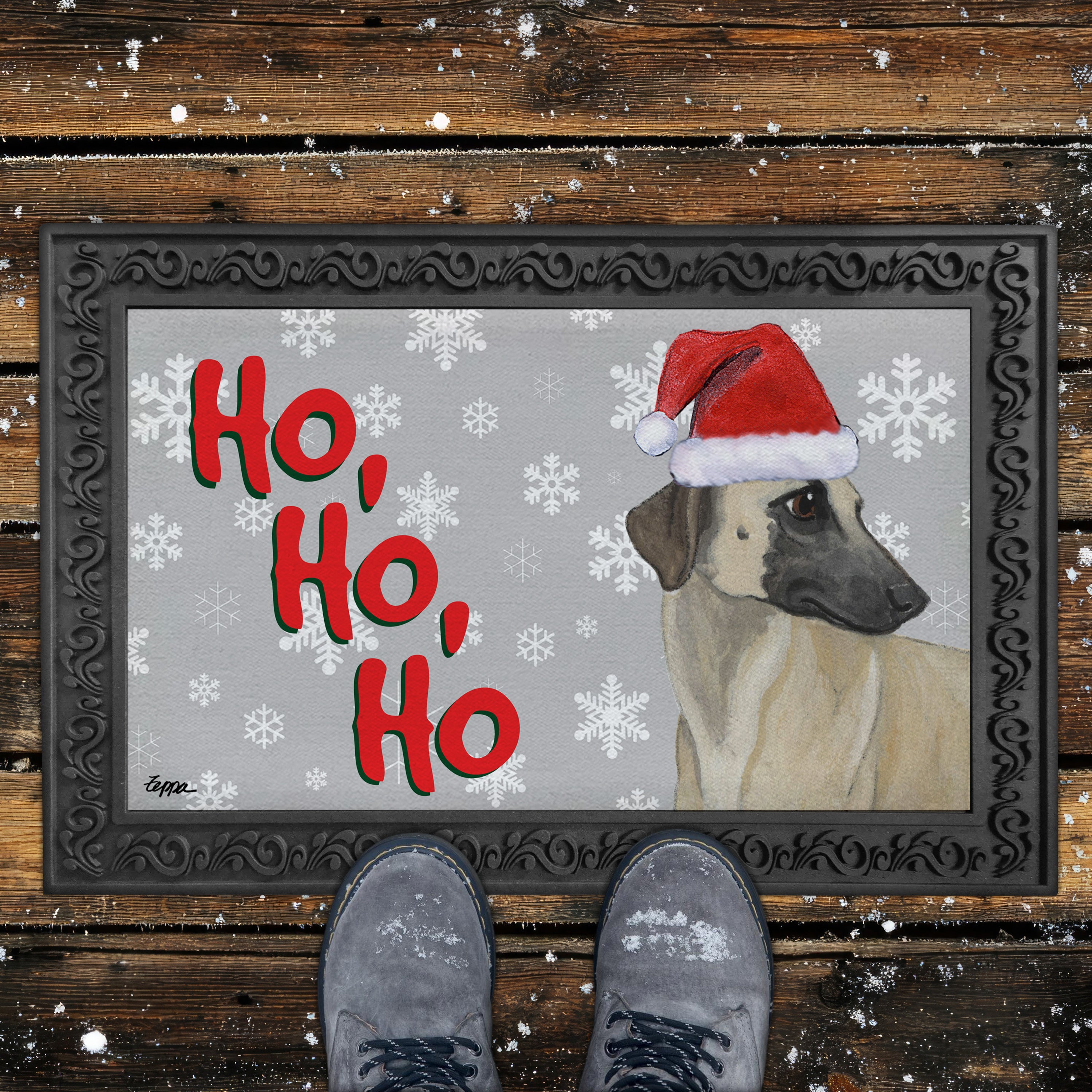 Sloughi Ho Ho Ho Door Mat in Grey