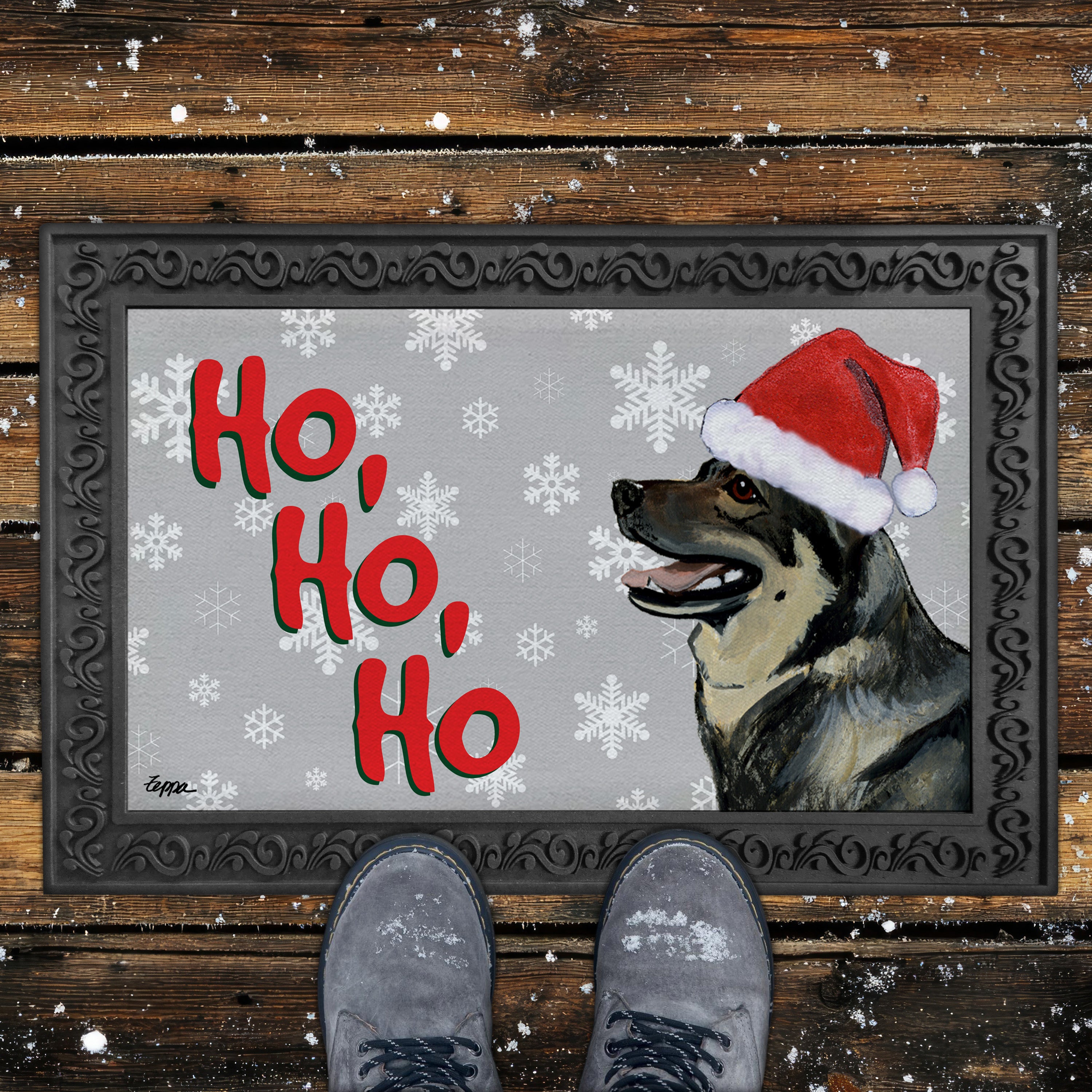 Swedish Vallhund Ho Ho Ho Door Mat in Grey
