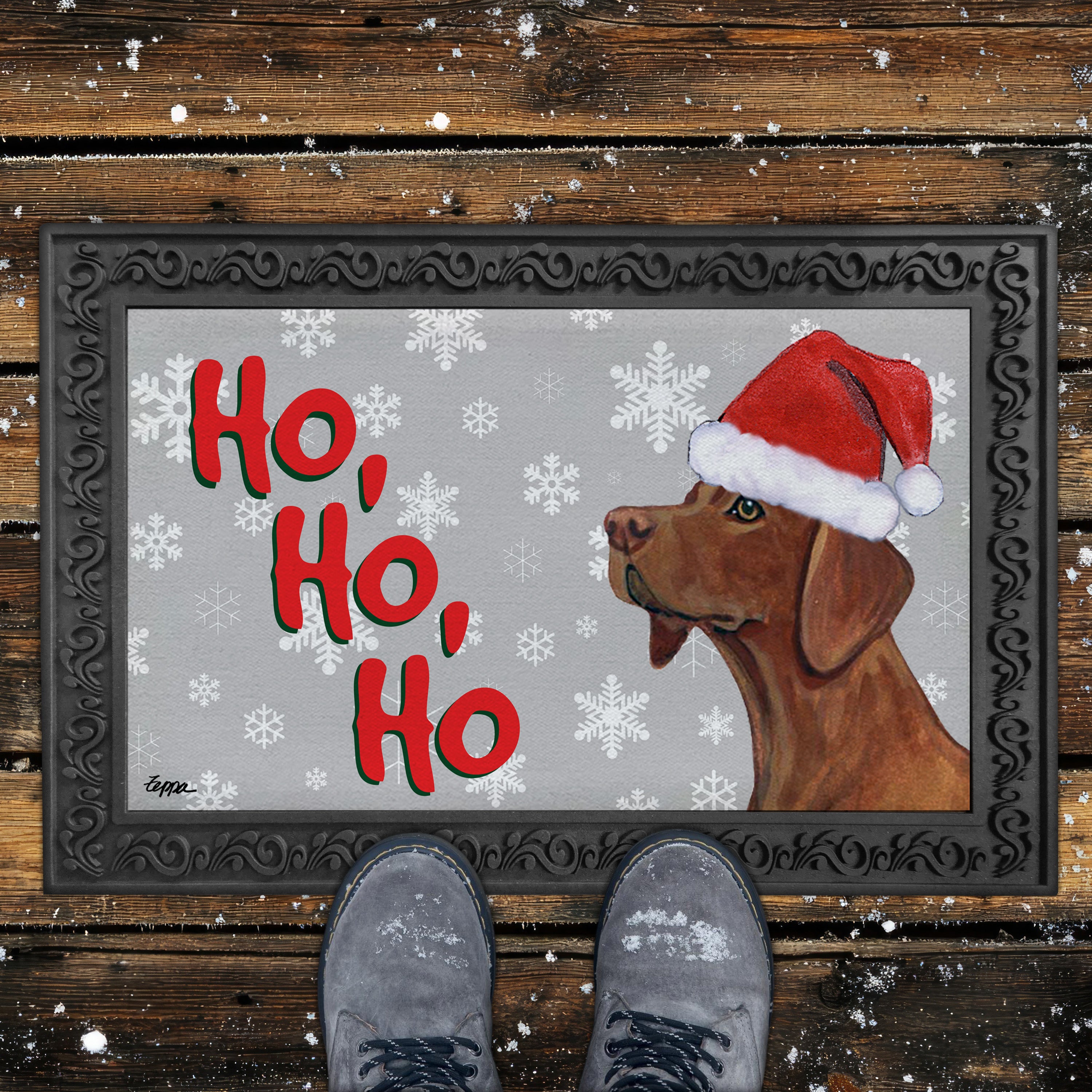 Vizsla Ho Ho Ho Door Mat in Grey