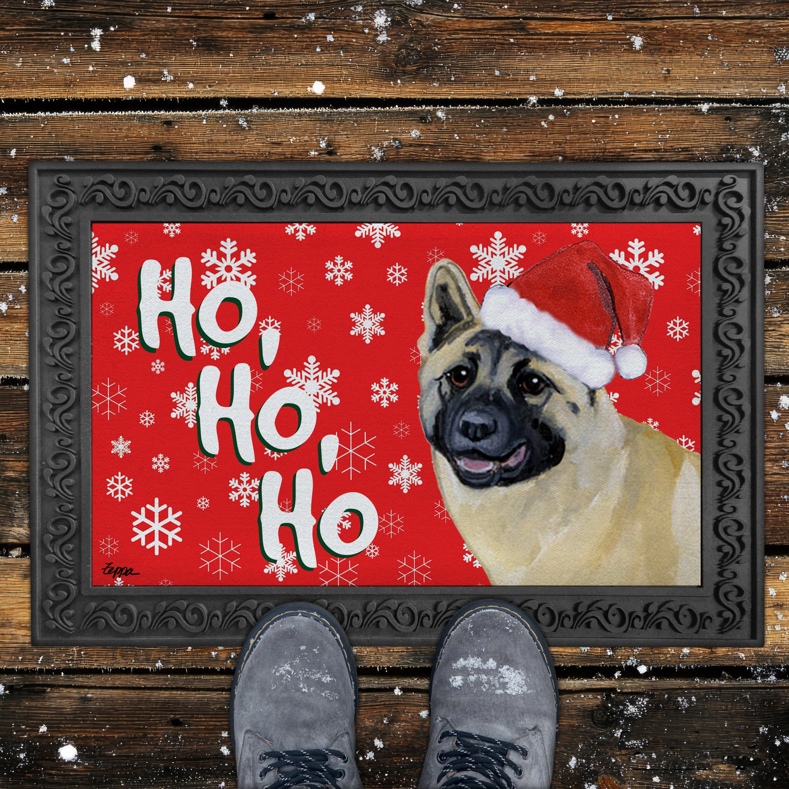 Akita Ho Ho Ho Door Mat in Red