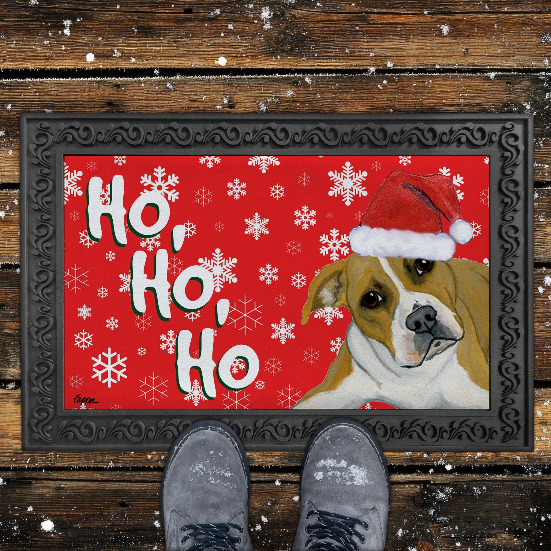 Pit Bull Ho Ho Ho Door Mat in Red