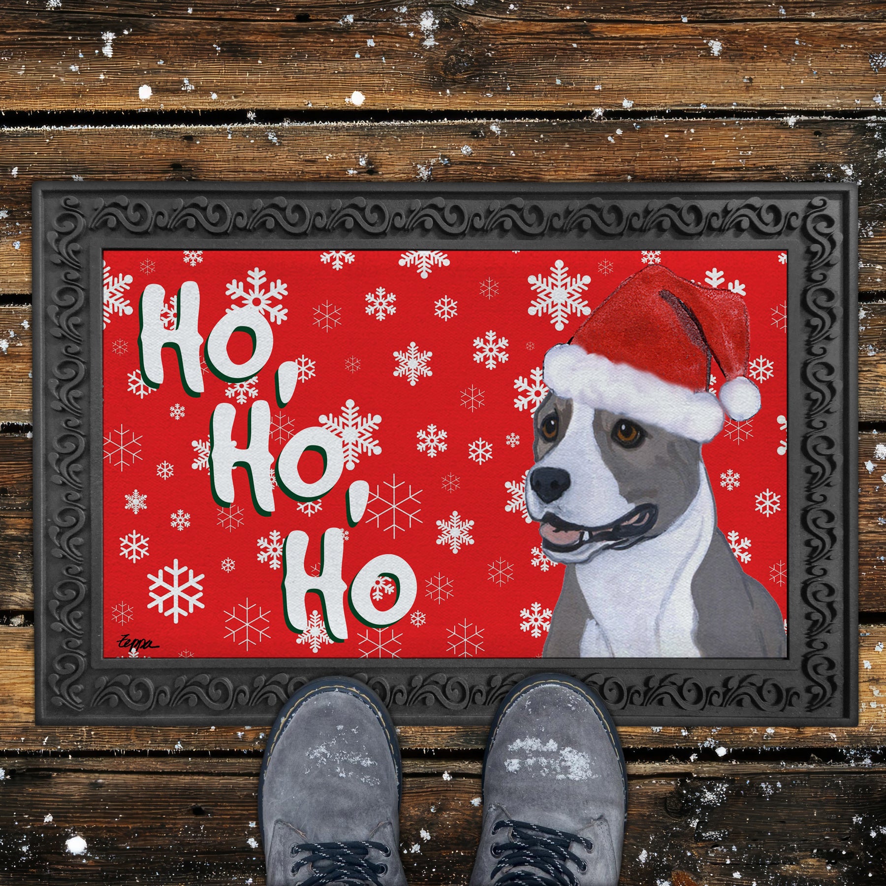 American Staffordshire Terrier Ho Ho Ho Door Mat in Red