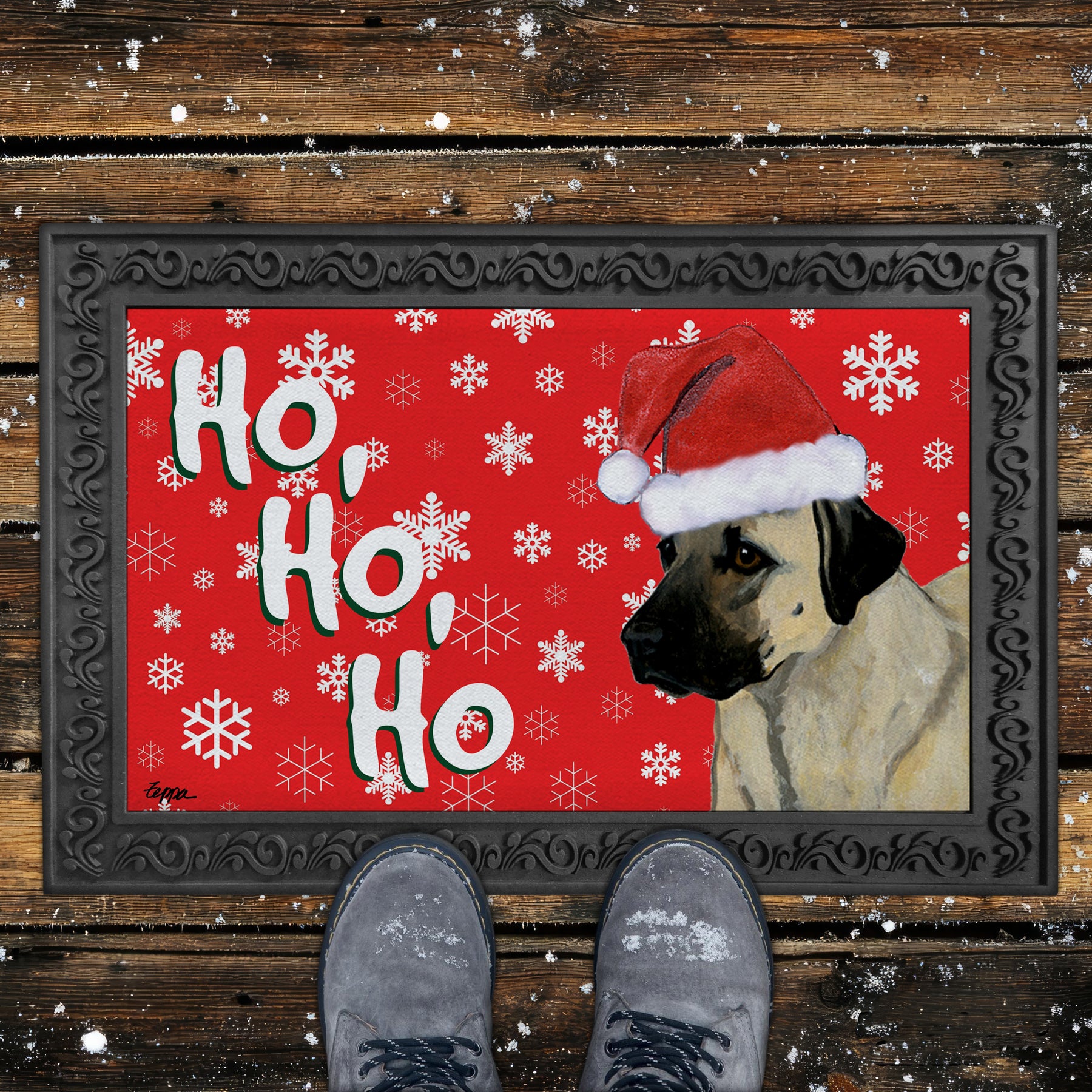 Anatolian Shepherd Ho Ho Ho Door Mat in Red