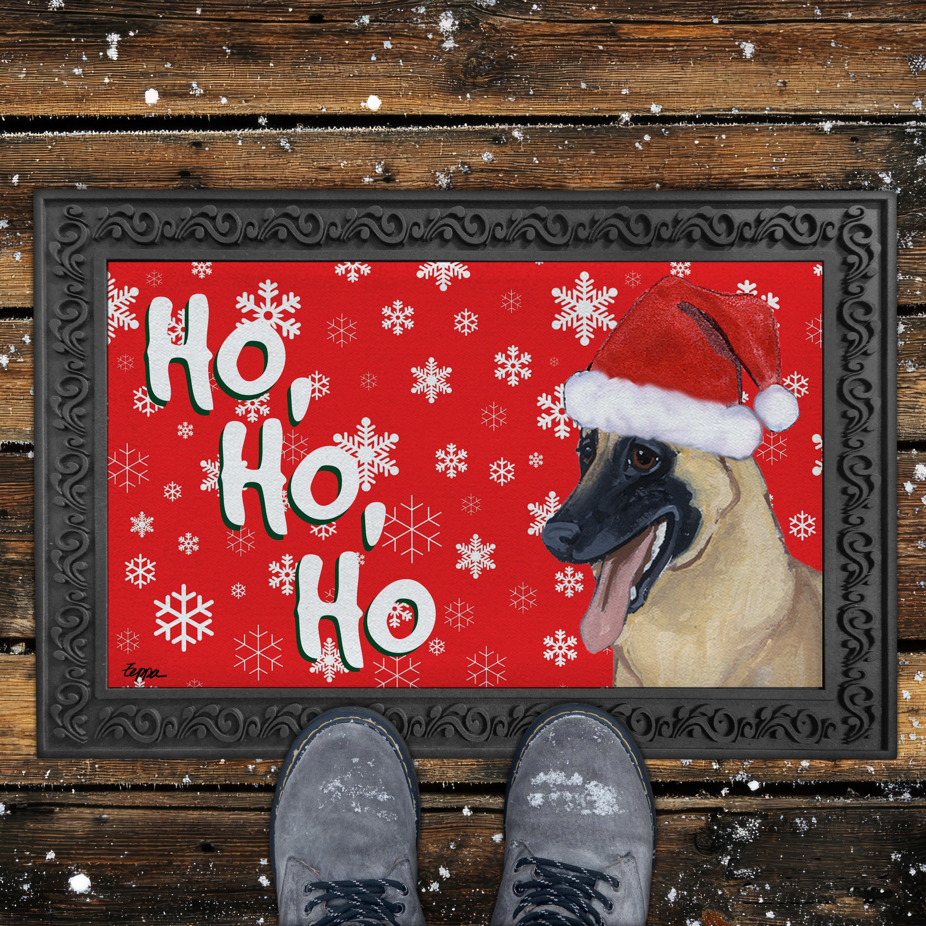 Belgian Malinois Ho Ho Ho Doormat in Red