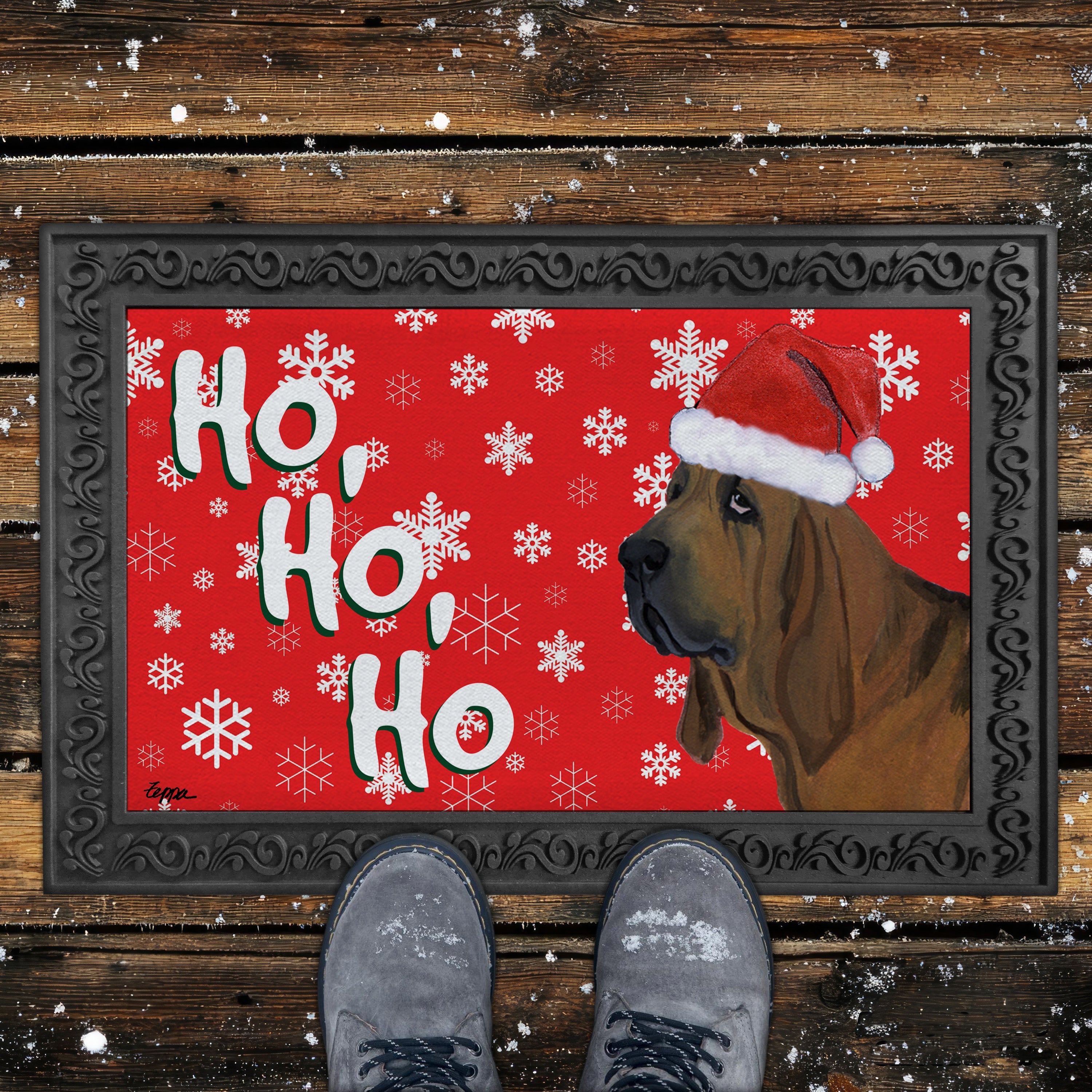 Bloodhound Ho Ho Ho Door Mat in Red