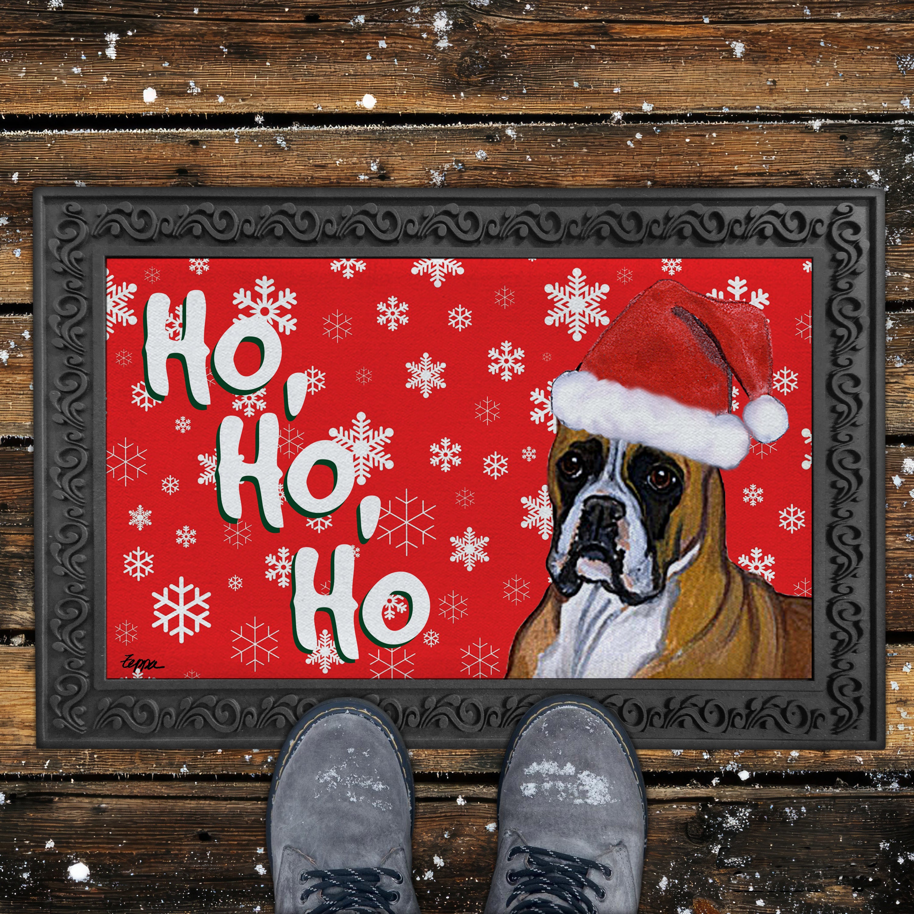 Boxer Ho Ho Ho Door Mat in Red