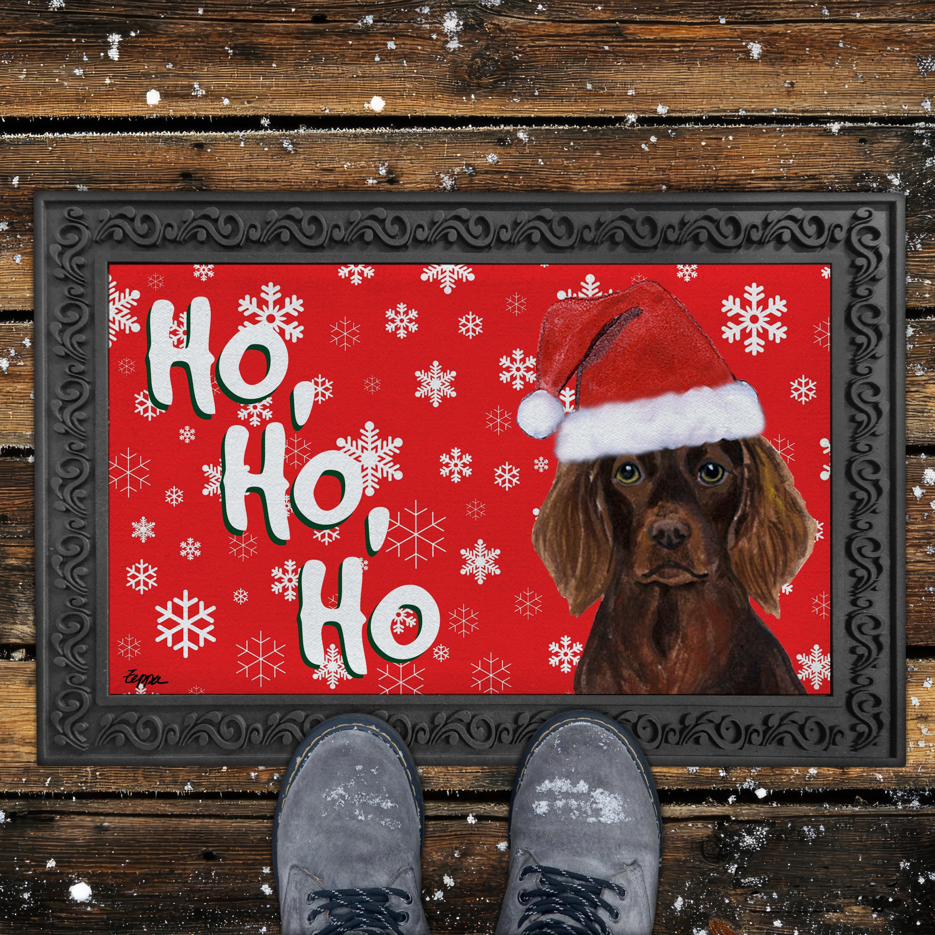 Boykin Spaniel Ho Ho Ho Door Mat in Red