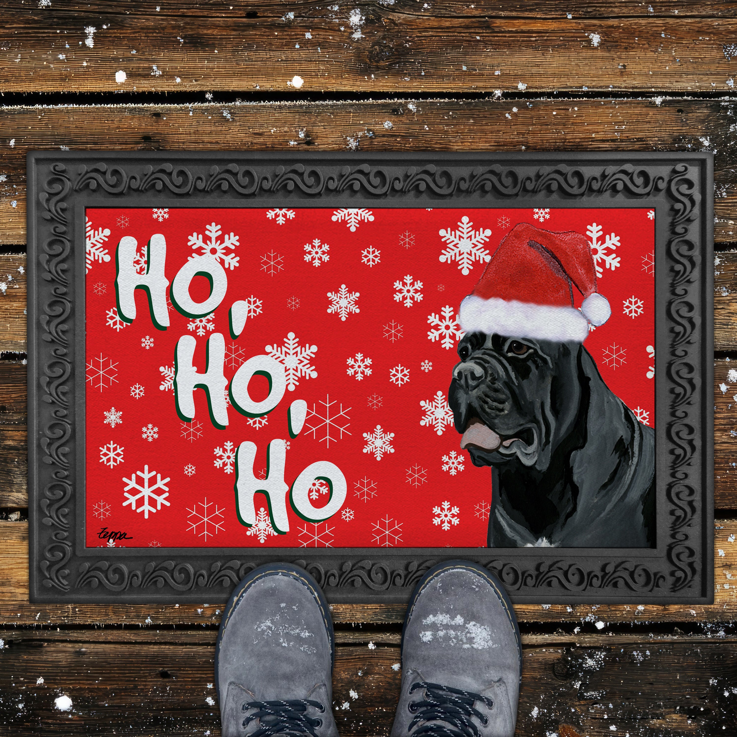 Cane Corso Ho Ho Ho Door Mat in Red