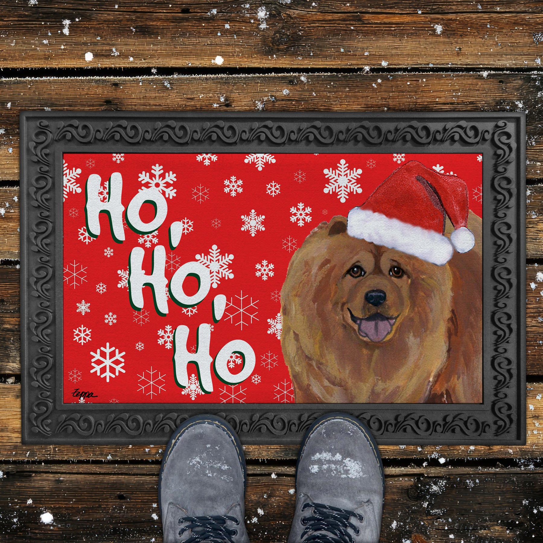 Chow Chow Ho Ho Ho Door Mat in Red