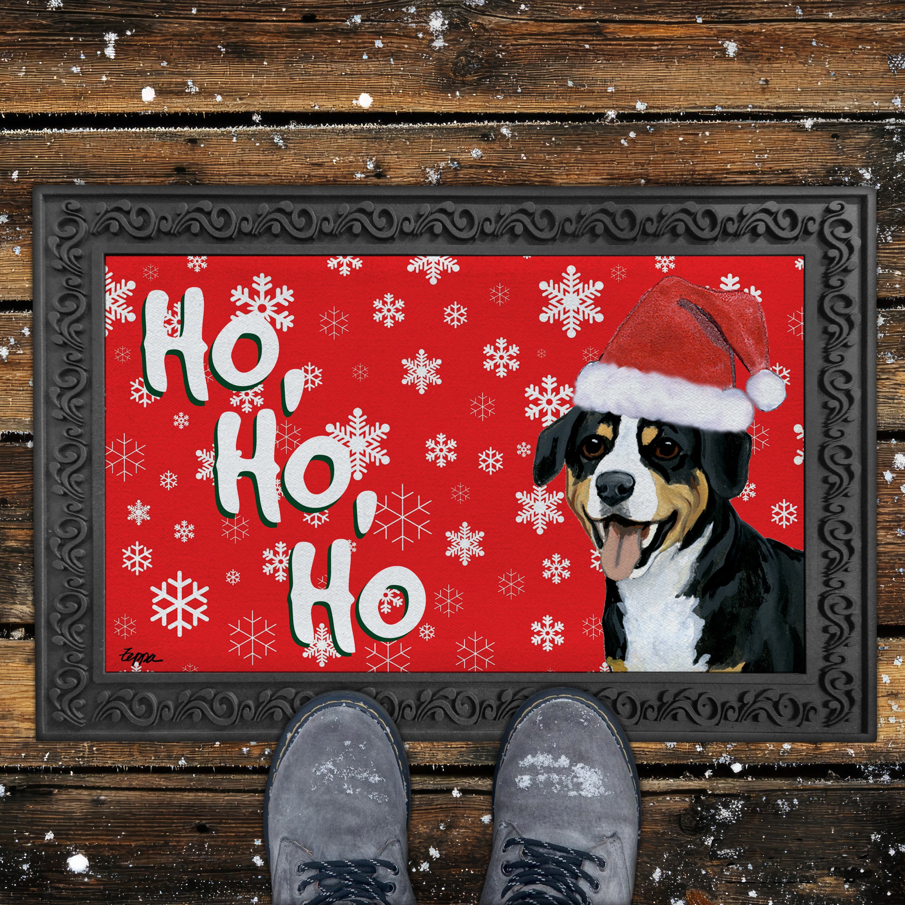 Entelbucher Mountain Dog Ho Ho Ho Door Mat in Red