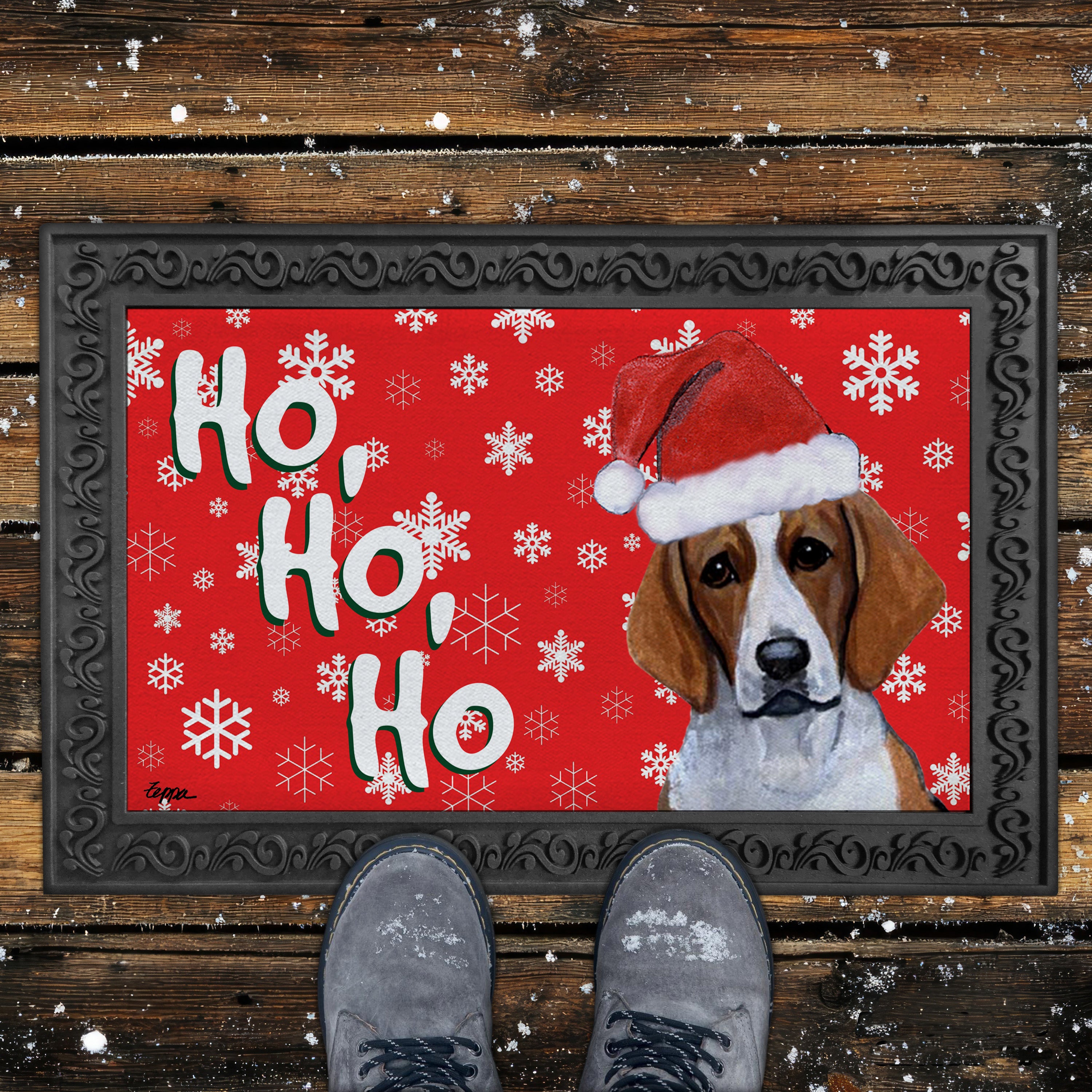 Foxhound Ho Ho Ho Door Mat in Red