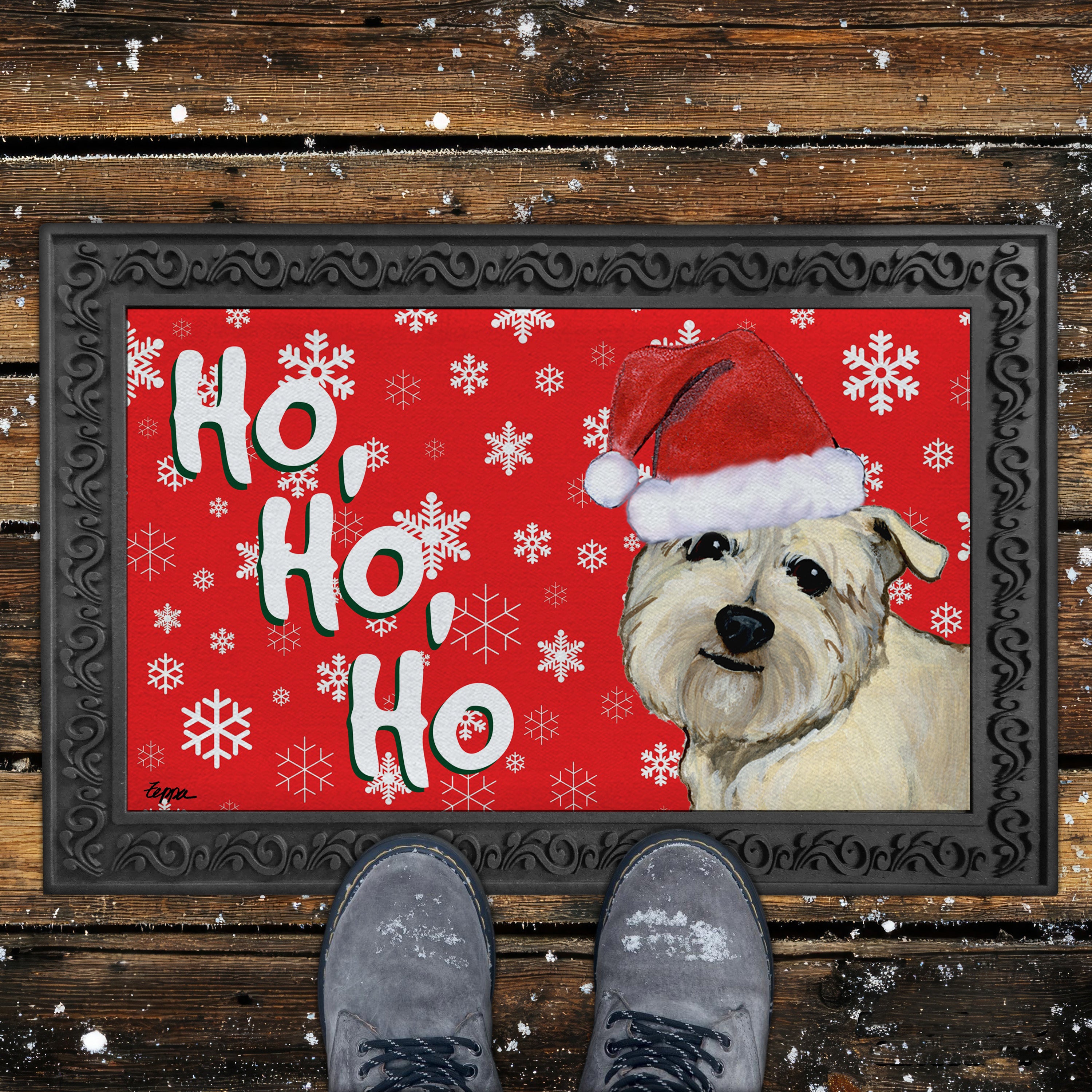 Glen of Imaal Terrier Ho Ho Ho Door Mat in Red