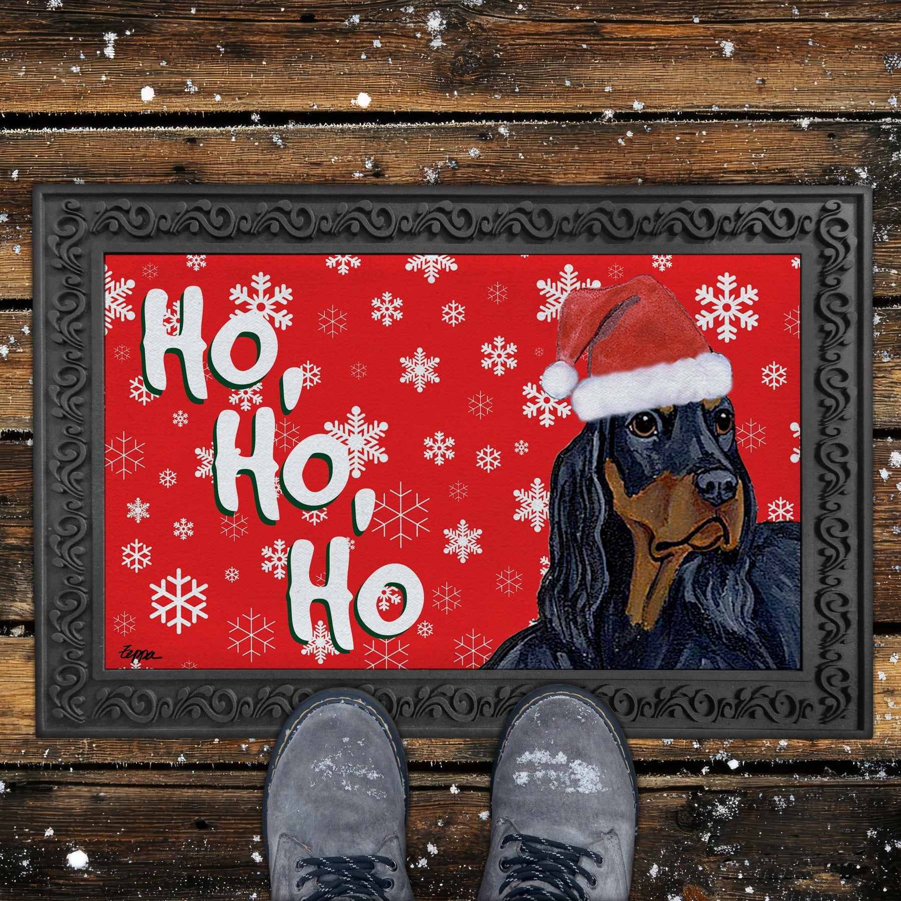 Gordon Setter Ho Ho Ho Door Mat in Red