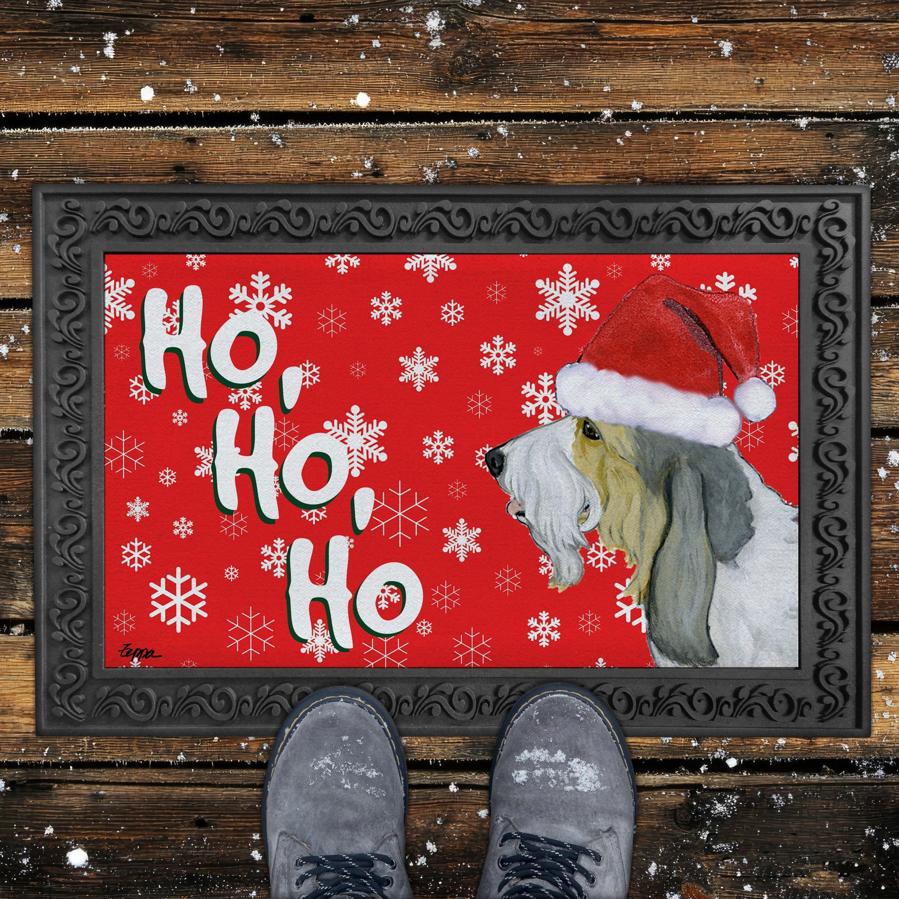 Grand Basset Griffon Vendeen Ho Ho Ho Door Mat in Red