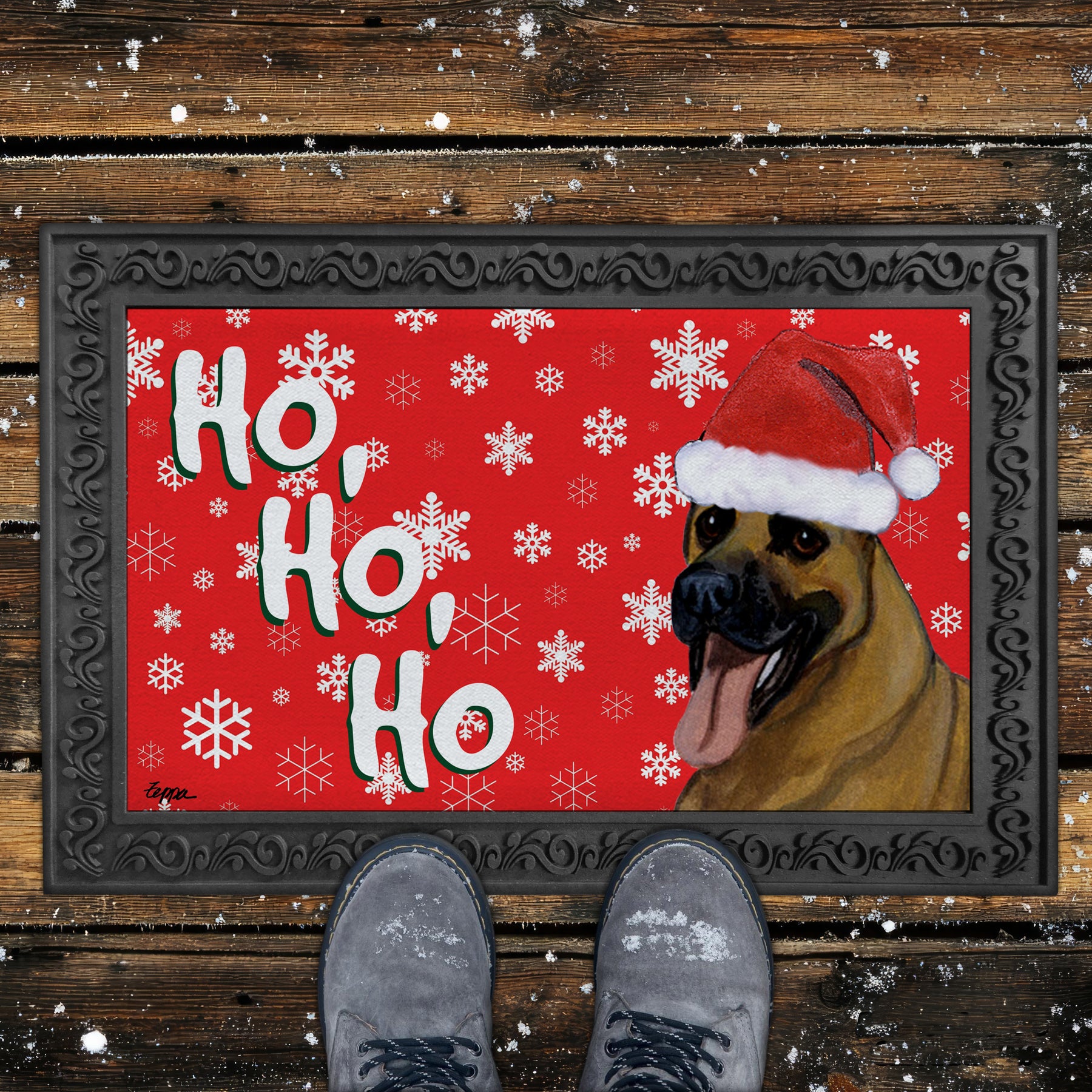 Great Dane Ho Ho Ho Door Mat in Red