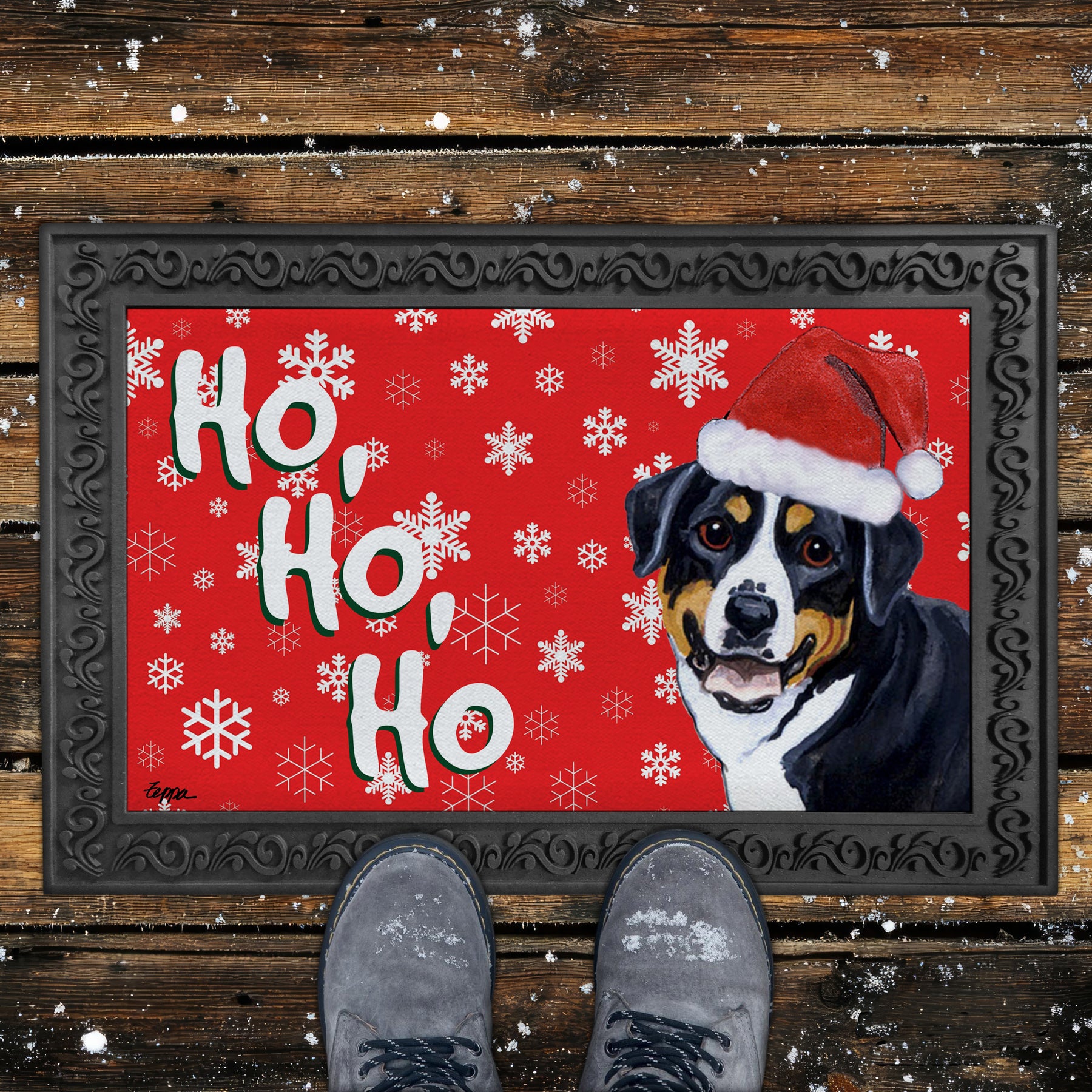 Greater Swiss Mountain Dog Ho Ho Ho Doormat in Red