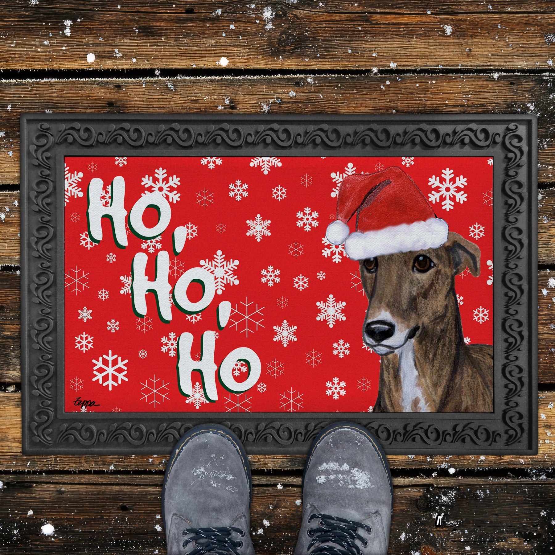 Greyhound Ho Ho Ho Door Mat in Red