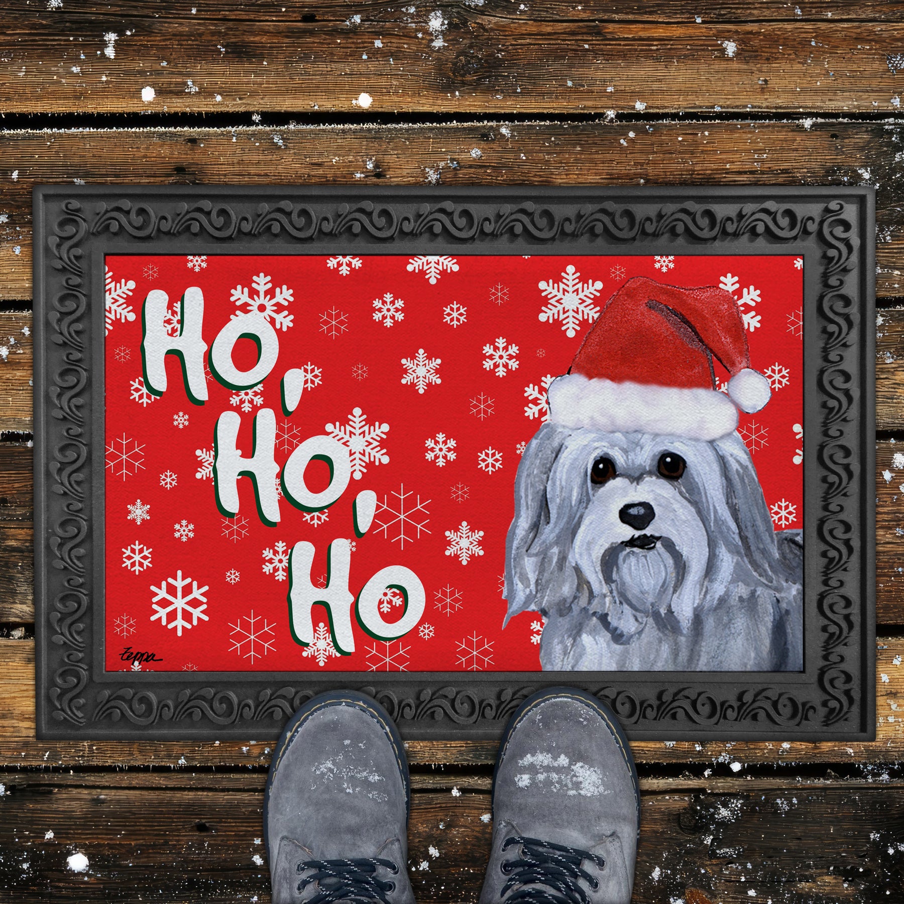 Havanese Ho Ho Ho Door Mat in Red