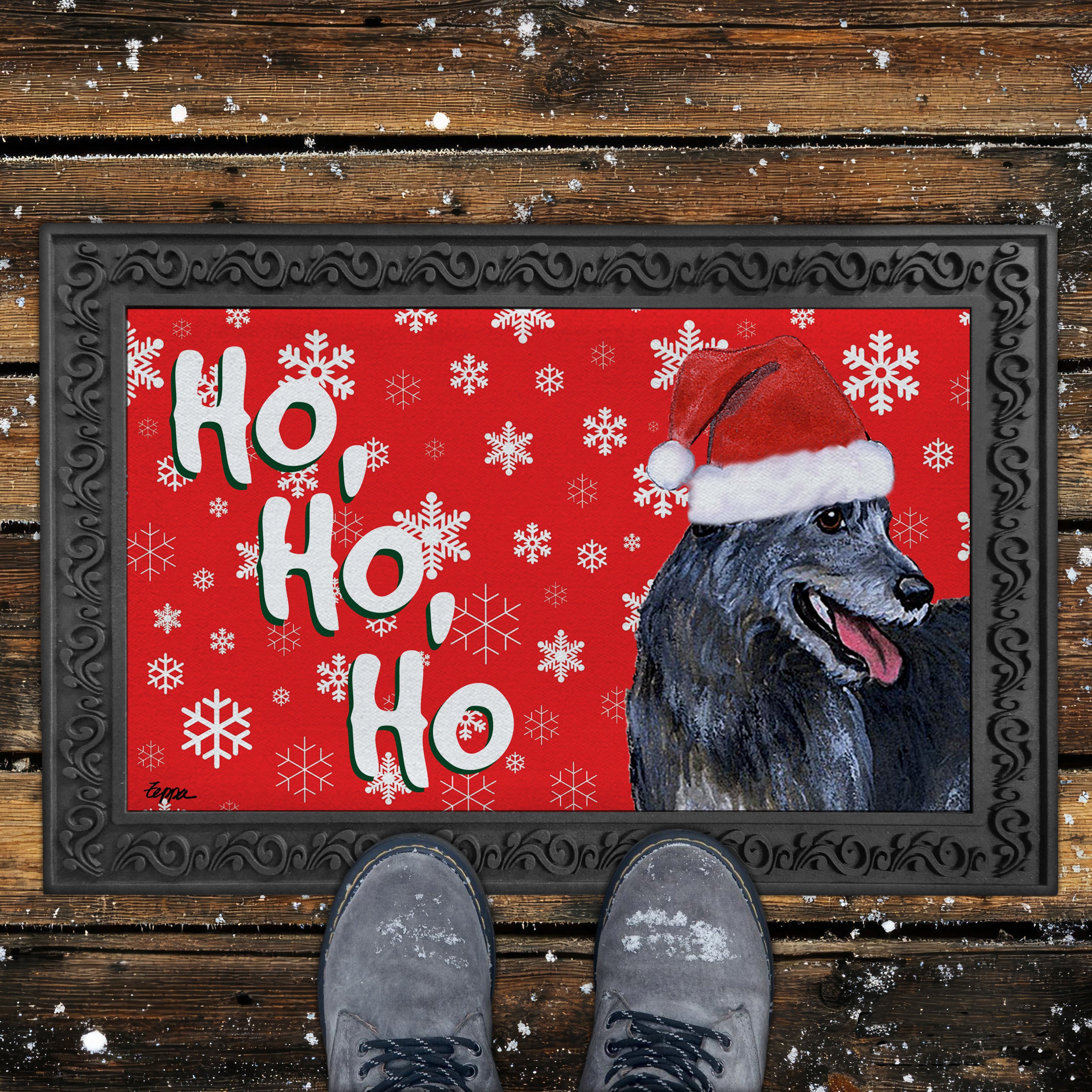 Irish Wolfhound Ho Ho Ho Door Mat in Red