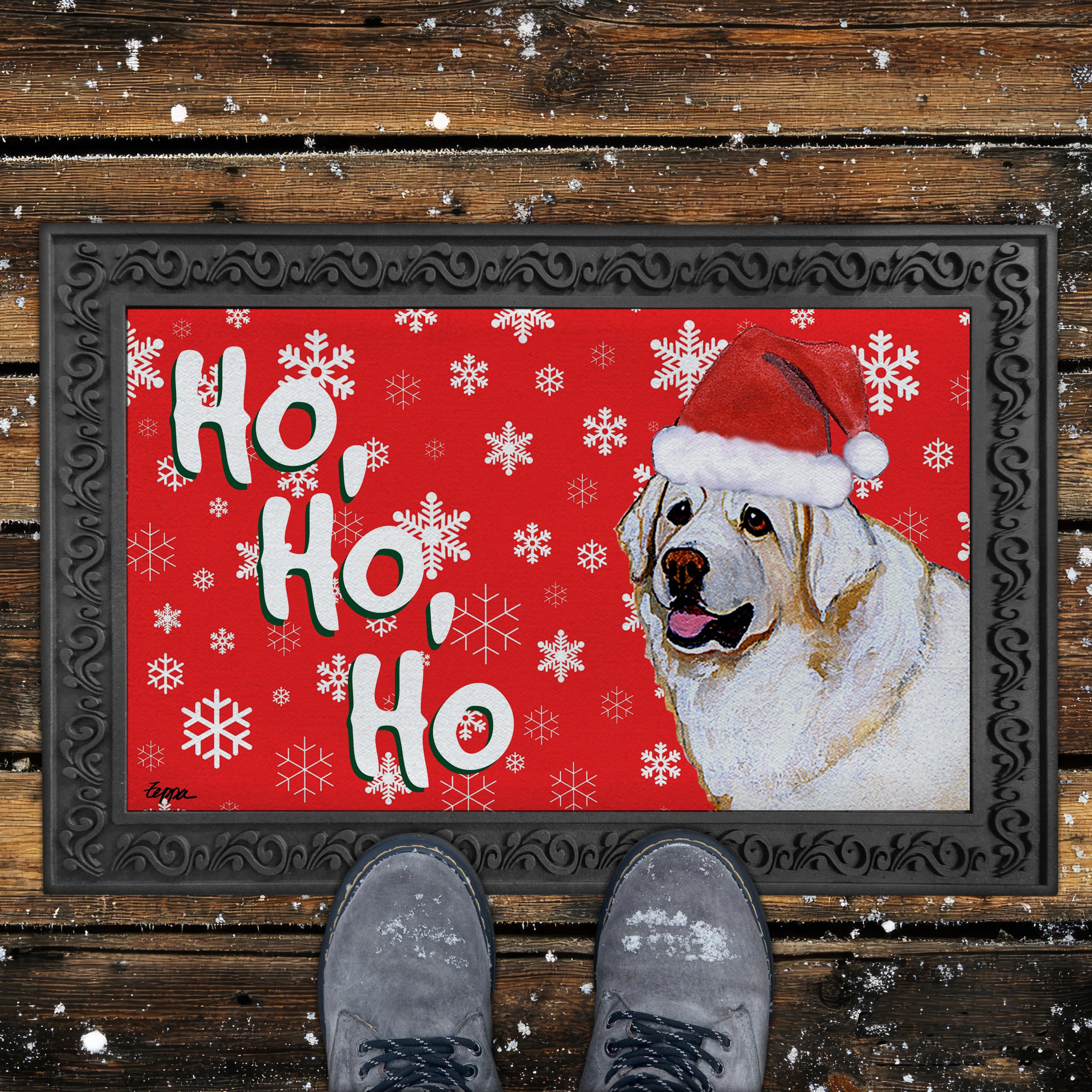 Kuvasz Ho Ho Ho Door Mat in Red