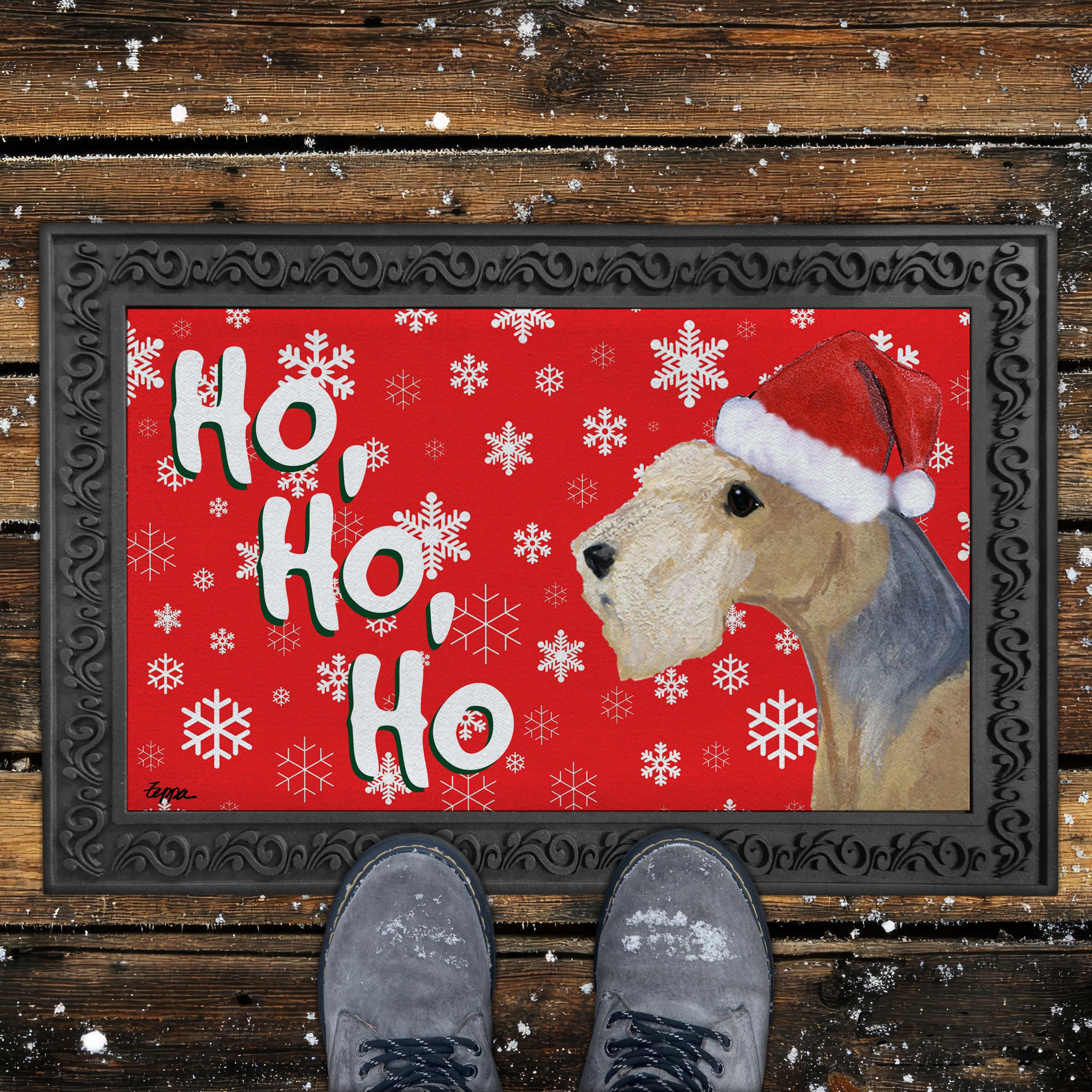Lakeland Terrier Ho Ho Ho Door Mat in Red
