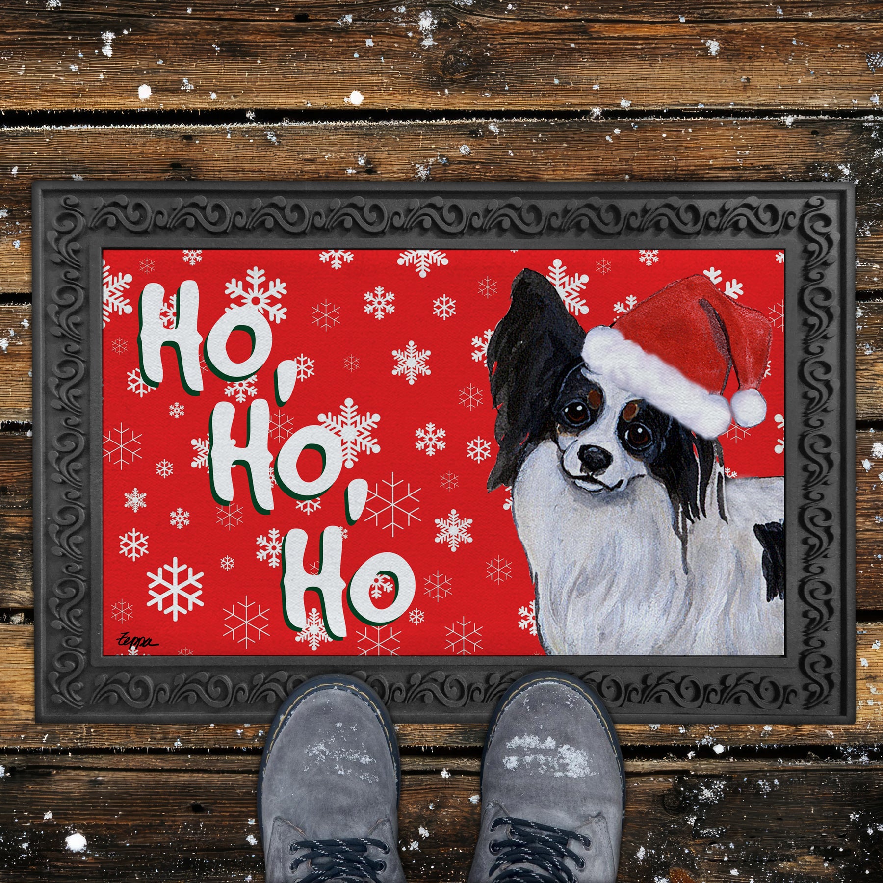 Papillon Ho Ho Ho Door Mat in Red