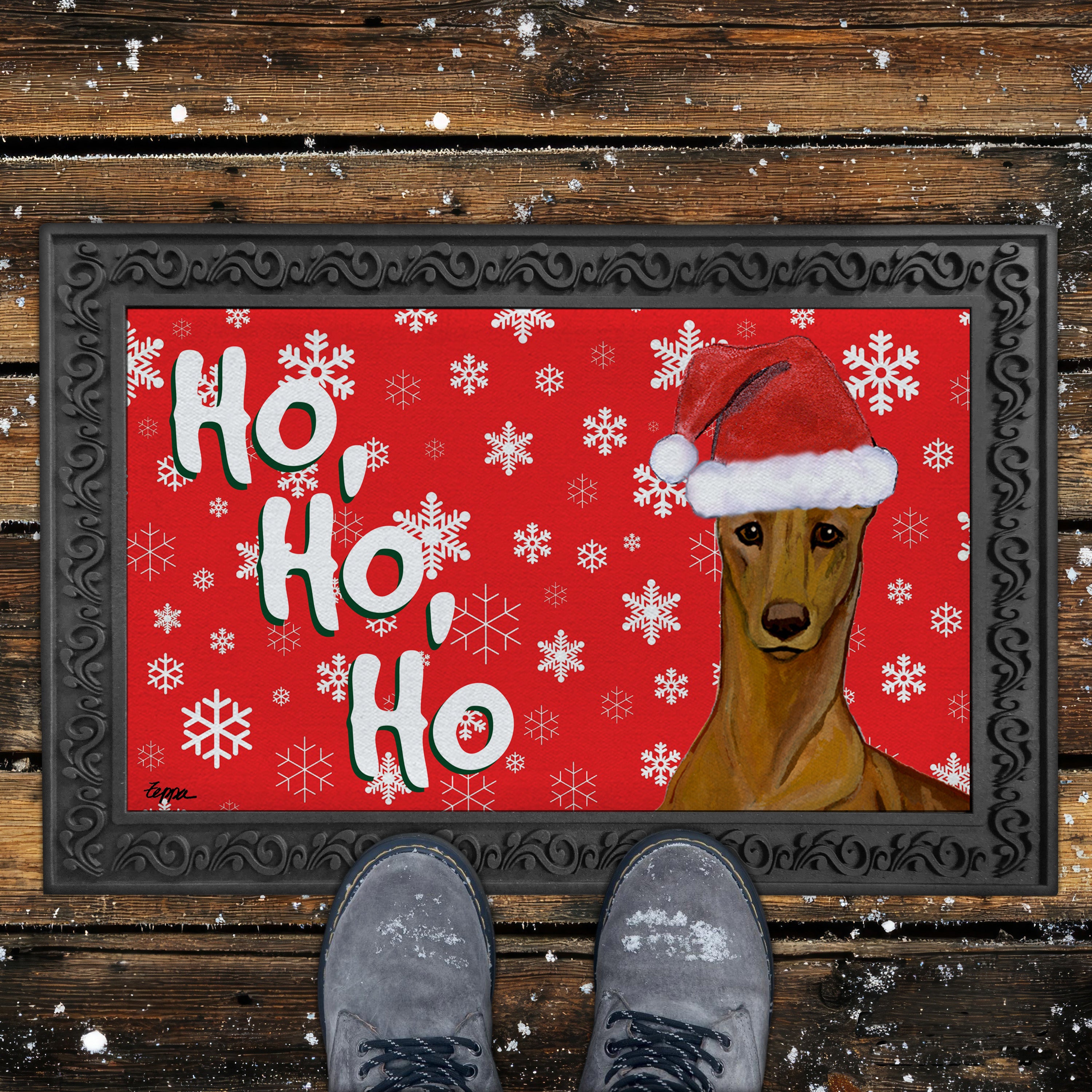 Pharaoah Hound Ho Ho Ho Door Mat in Red
