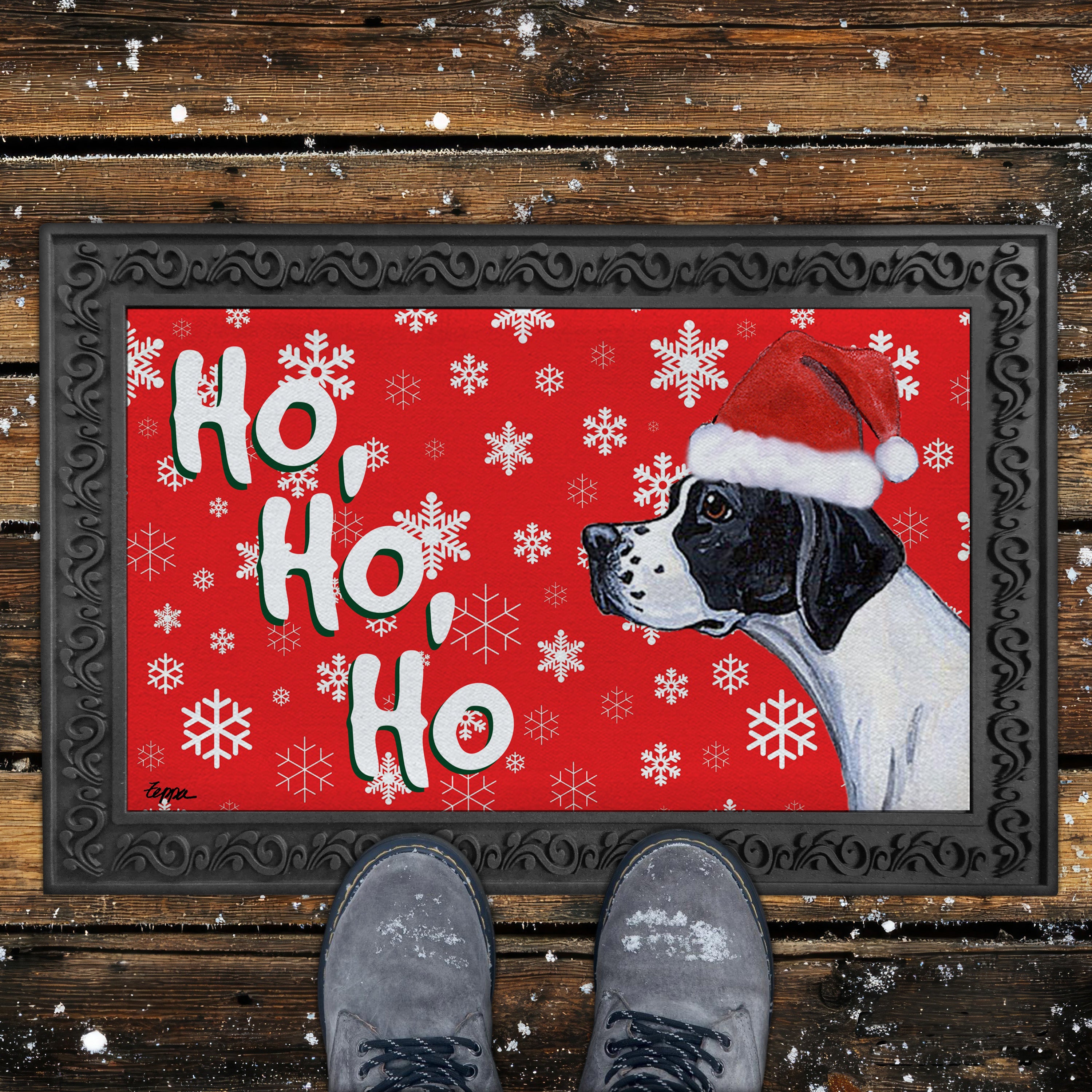 Pointer Ho Ho Ho Door Mat in Red