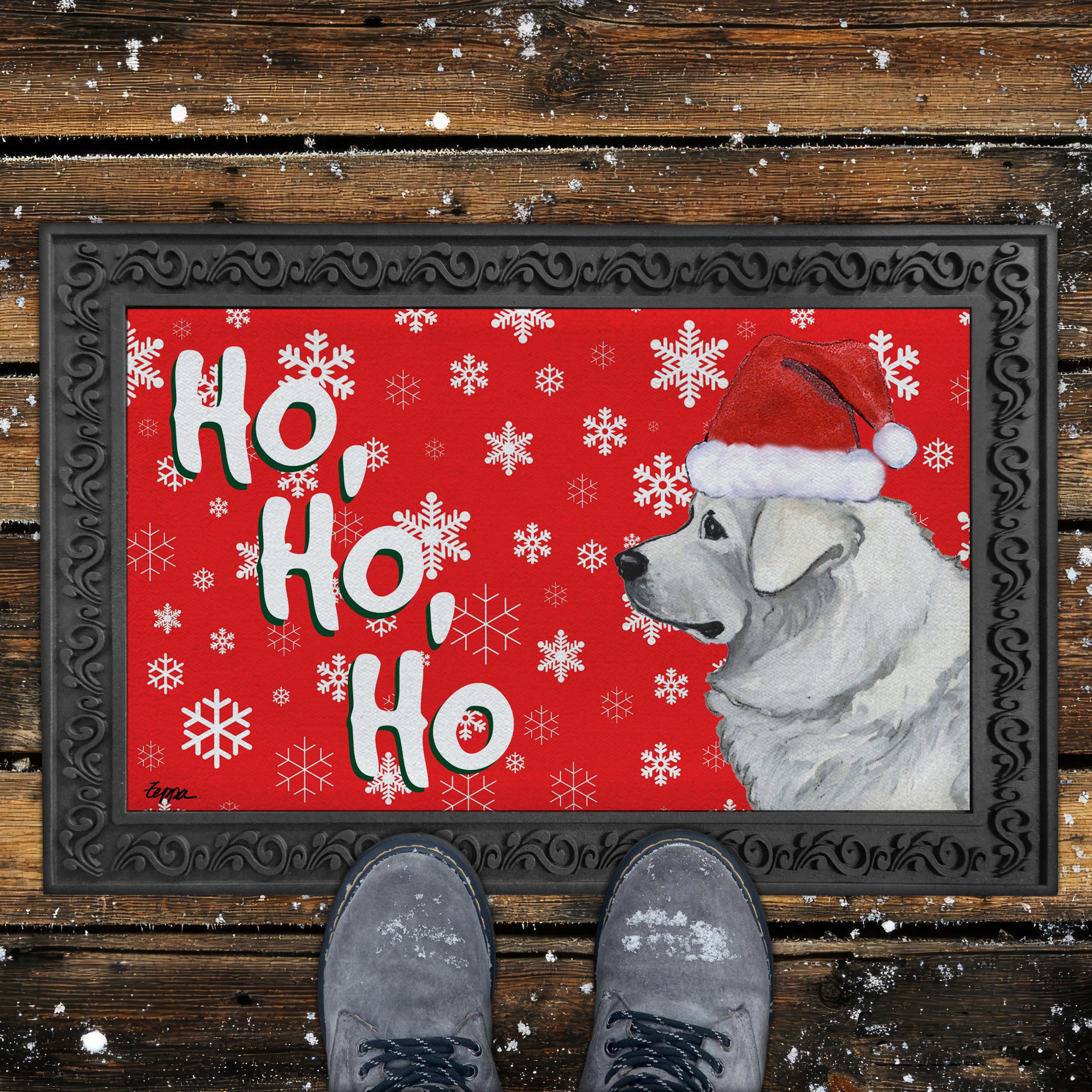 Polish Tatra Sheepdog Ho Ho Ho Door Mat in Red